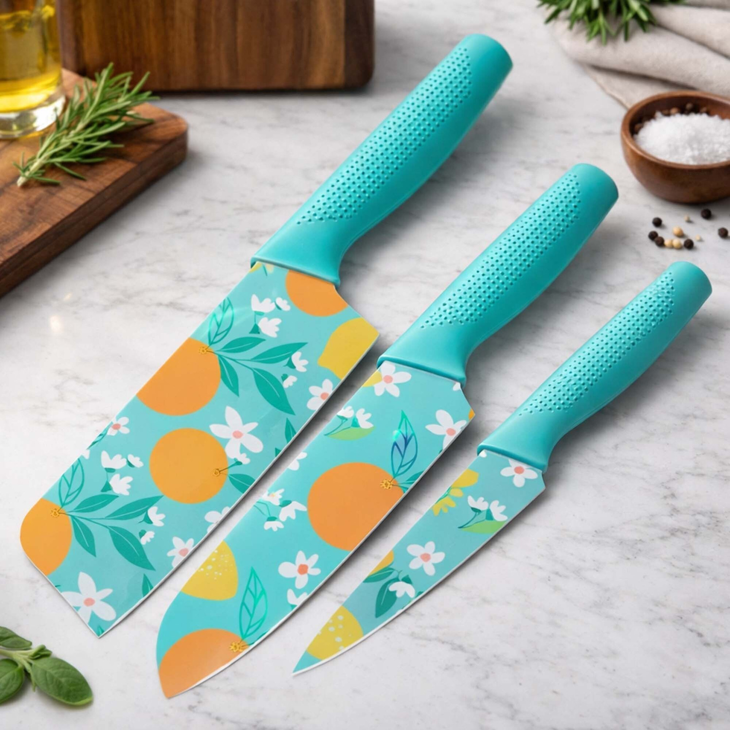 Image of Brandvilla 3 Pc Stainless Steel Knife Set 3-Piece, Nonstick Stainless Steel Chef, Santoku & Utility Knives