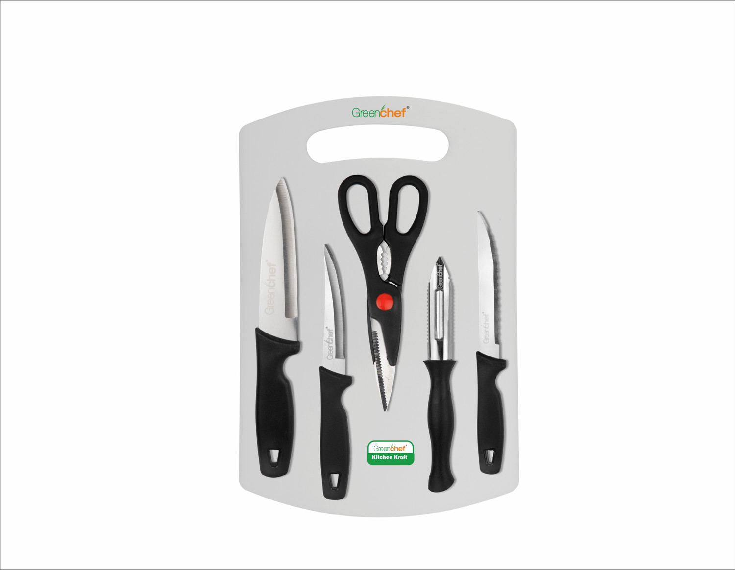Image of Greenchef Greenchef Kitchen Knife Set 5 Pcs + 1 Chopping Board - Kitchen craft Kitchen Tool Set