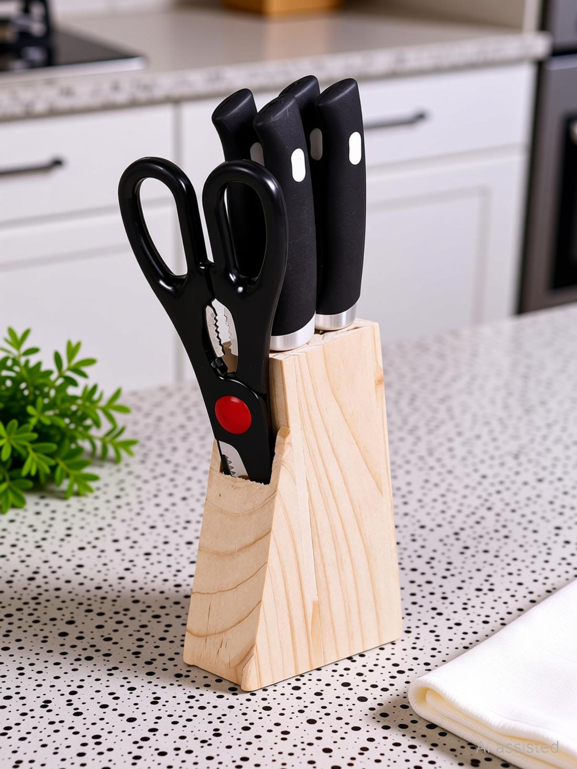 Image of DEAGAN 6 Pc Wood, Steel, Bamboo Knife Set Knife Set with Wooden Stand Stainless Steel Plastic Cutlery Knife