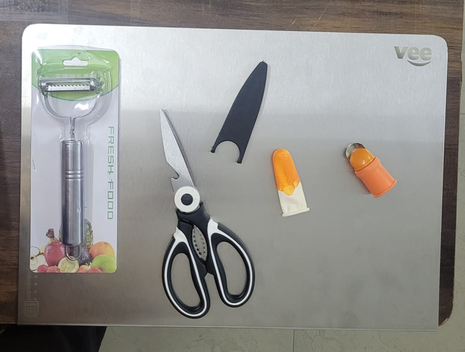 Image of viruksa Combo of SS ChoppingBoard, Peeler, Thumbknife & Scissor Kitchen Tool Set