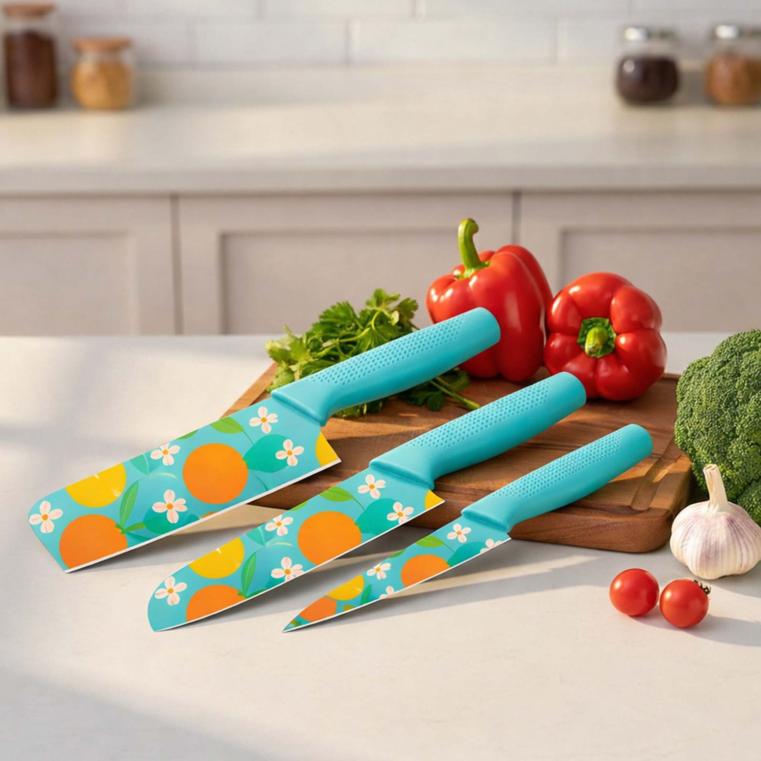 Image of Brandvilla 3 Pc Stainless Steel Knife Set 3-Piece, Nonstick Stainless Steel Chef, Santoku & Utility Knives