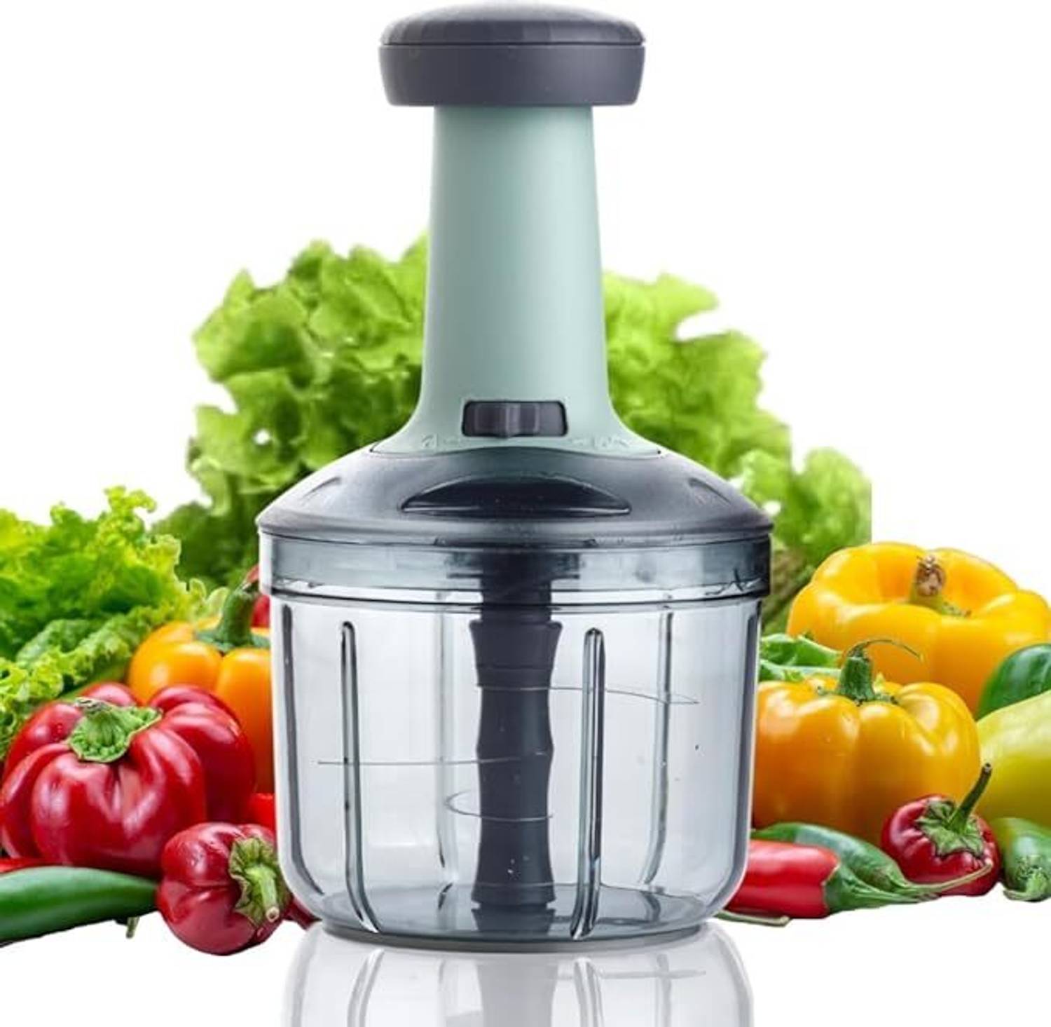 Cookzella Hand Push Chopper 900 ML with 4 Stainless Steel Blades Vegetable & Fruit Chopper Vegetable & Fruit Chopper — Kitchen Tools & Gadgets