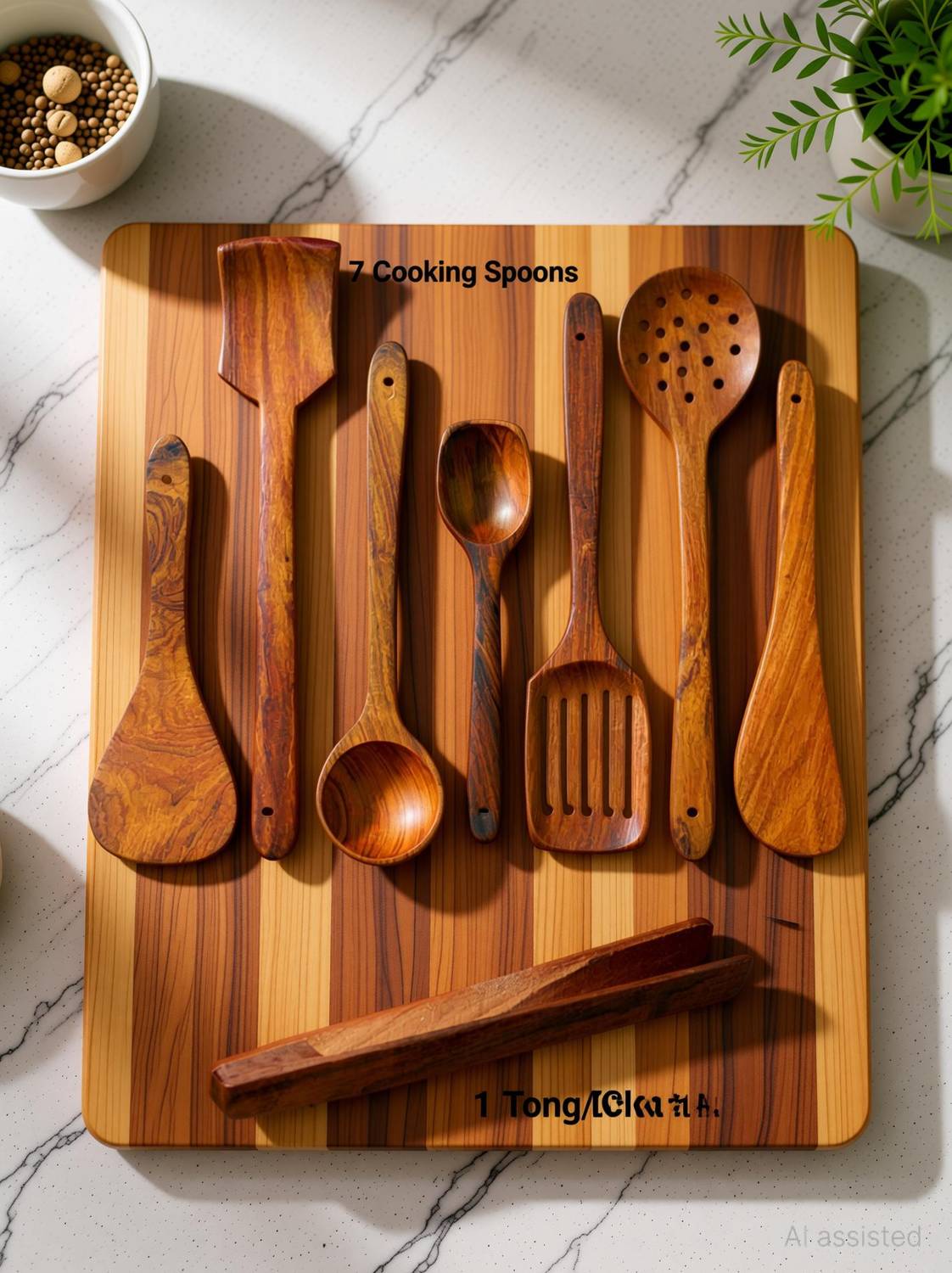 LUNATIC CRAFTWORK Non Chemical lovers Brown yellowish + Wooden Tong/Chimta Kitchen Tool Set — Kitchen Tools & Gadgets