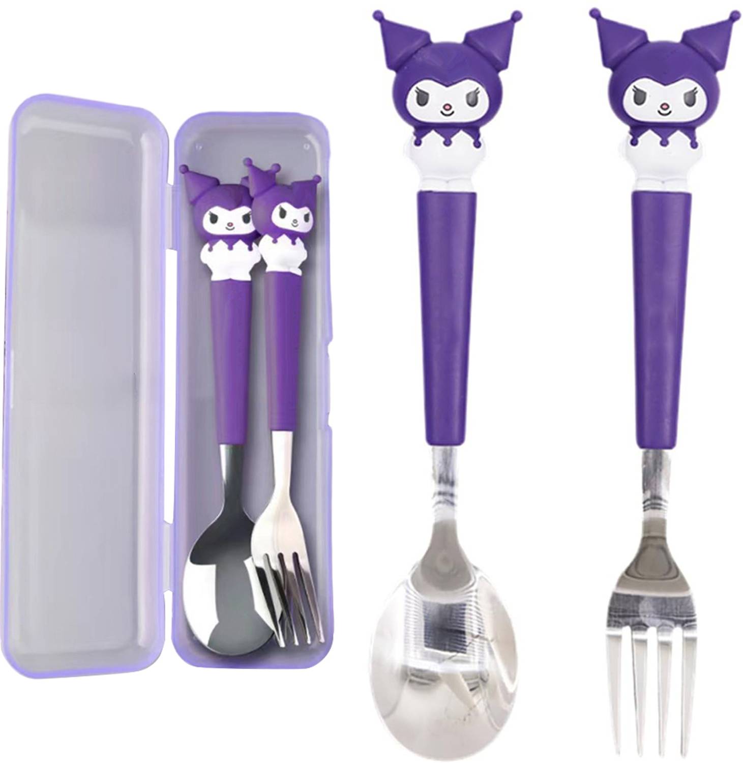 Zibuyu Spoon and Fork Combo Set 2Pcs Cute Kuromi Spoon Fork with