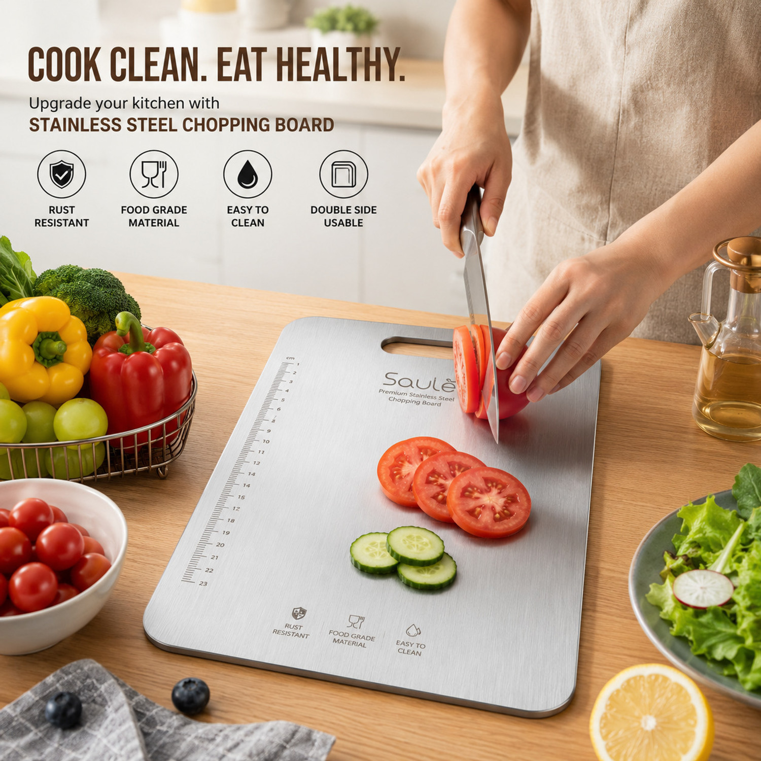 Image of Saule Saule Stainless Steel Medium Board Kitchen Tool Set