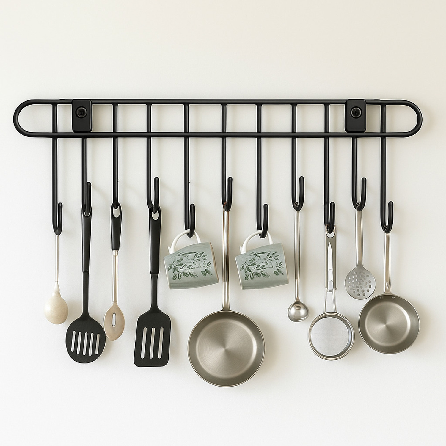 Image of FORCASA Utensil Kitchen Rack Carbon Steel Utensil Kitchen organizer Rack Steel utensil hanger for Wall with 11 Hooks