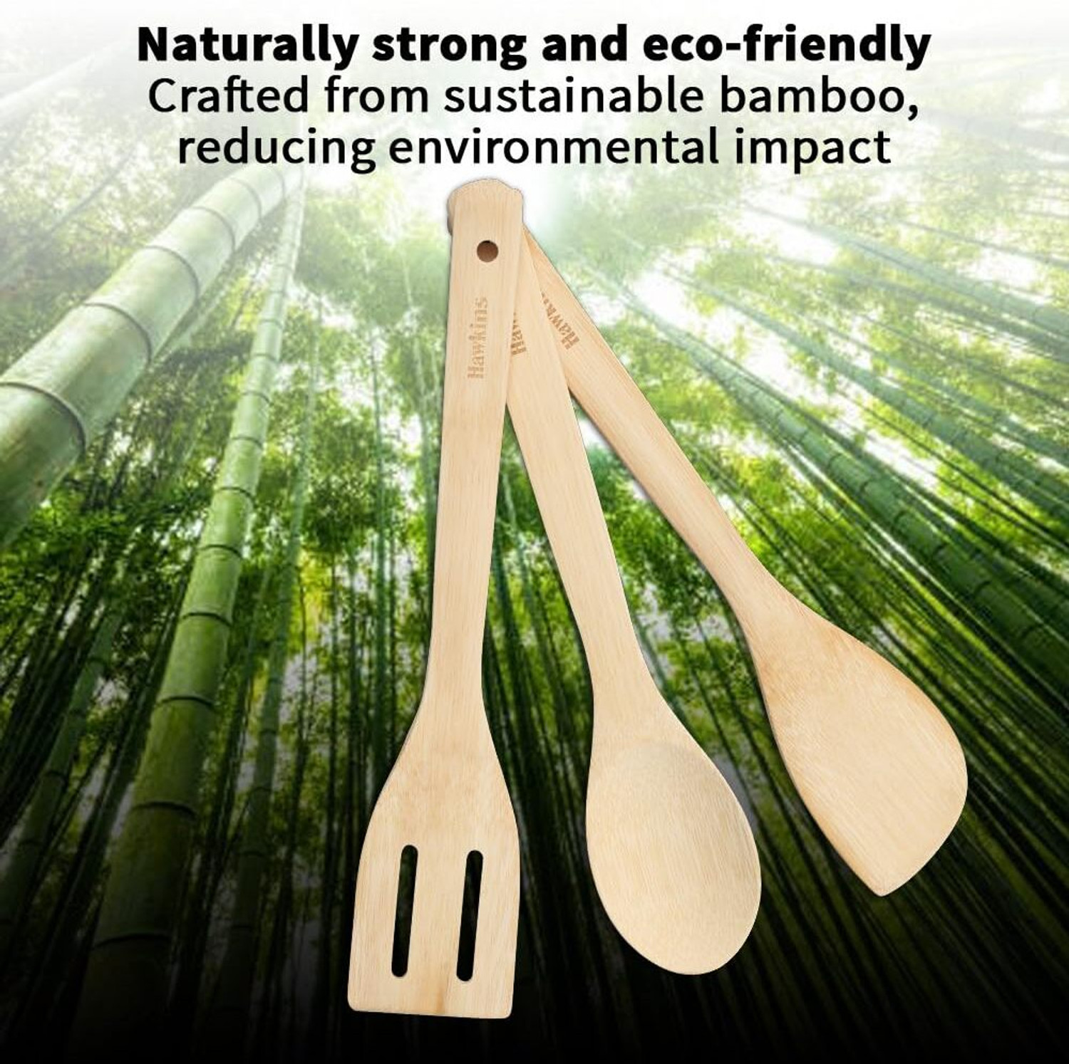 Image of Hawkins Bamboo Spatula Set of 3, Natural Handmade Bamboo Spatulas Wooden Spatula