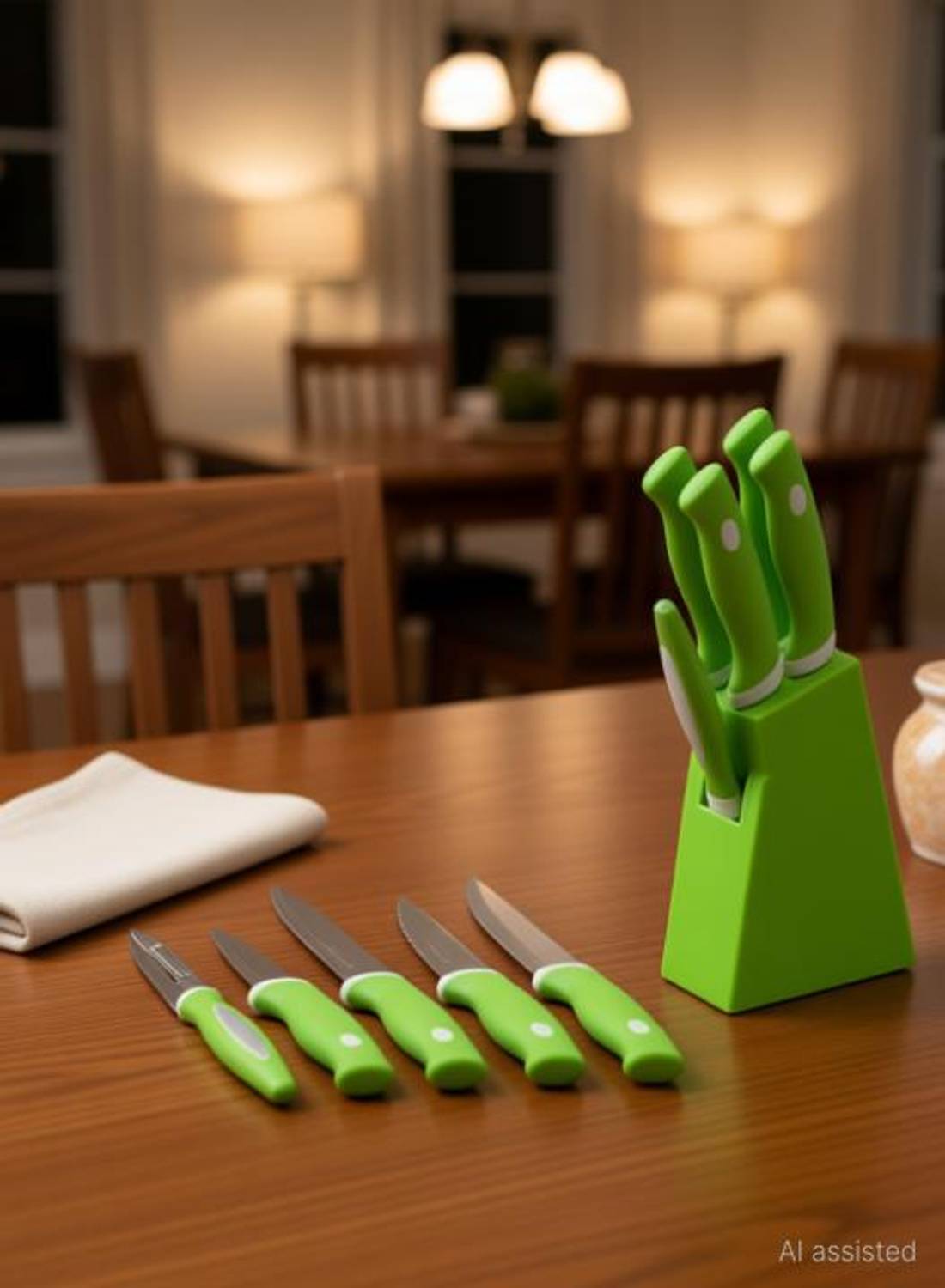 BUYERSMART Knife Set Knife Set with Plastic Stand | Plastic Knife Set | Knife Holder Kitchen Tool Set Green Kitchen Tool Set Kitchen Tool Set