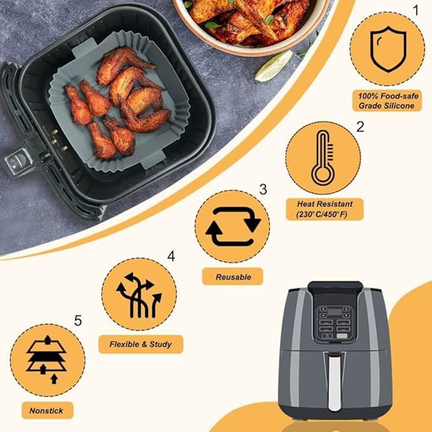 Image of Seseno Pack Of 2 Square Silicone Tray - Oven, Microwave, and Fryer Safe Airfryer Tray