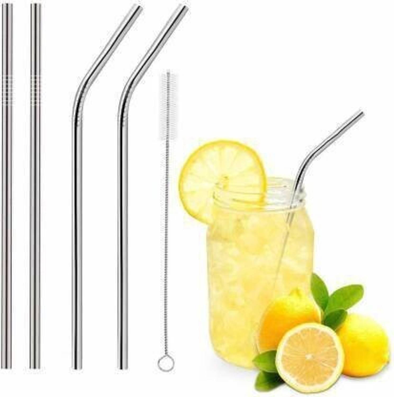 ASHGUJ Bendable Drinking Straw, Stainless Steel Straws for Drinking with Brushes Stainless Steel Table Spoon Set