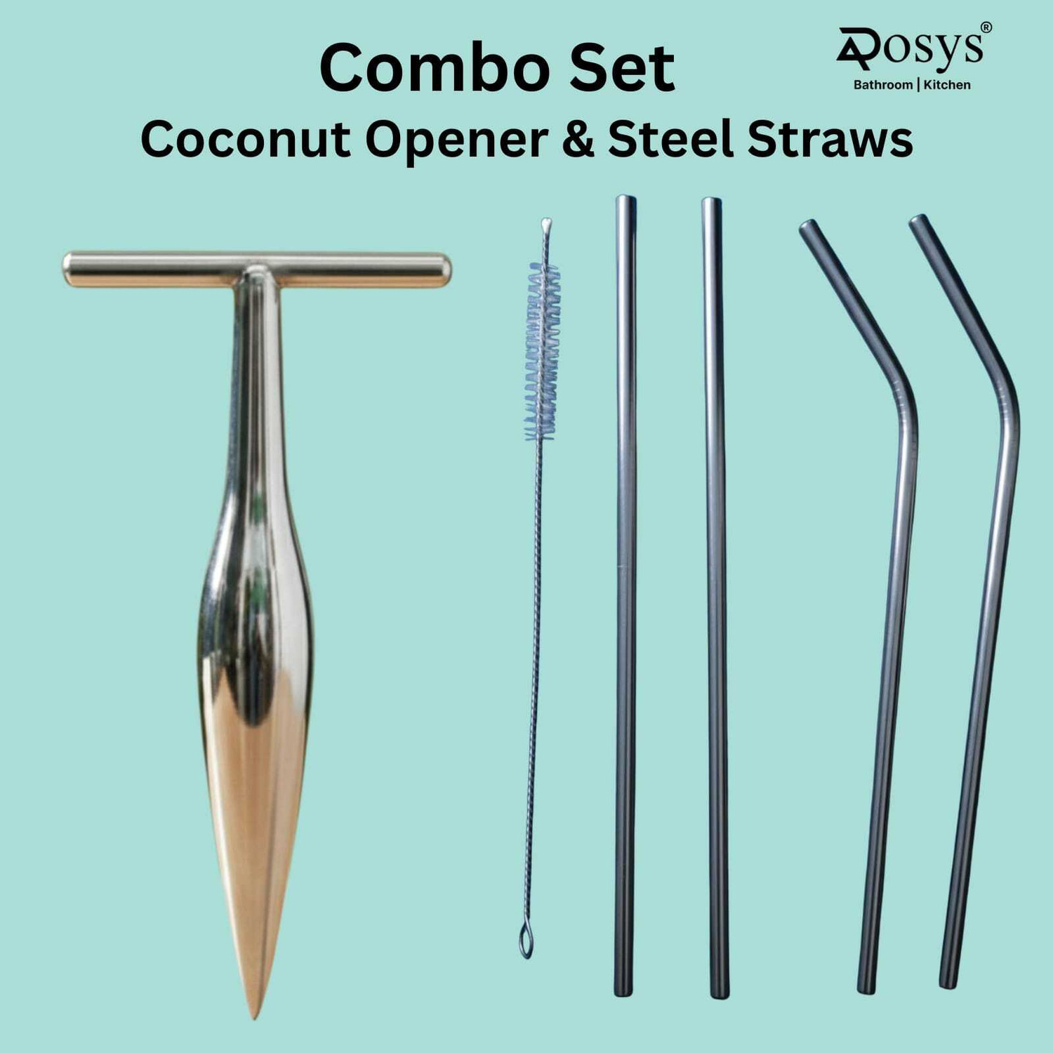 Image of Aosys Stainless Steel Straws with Coconut opener Combo set Kitchen Tool Set
