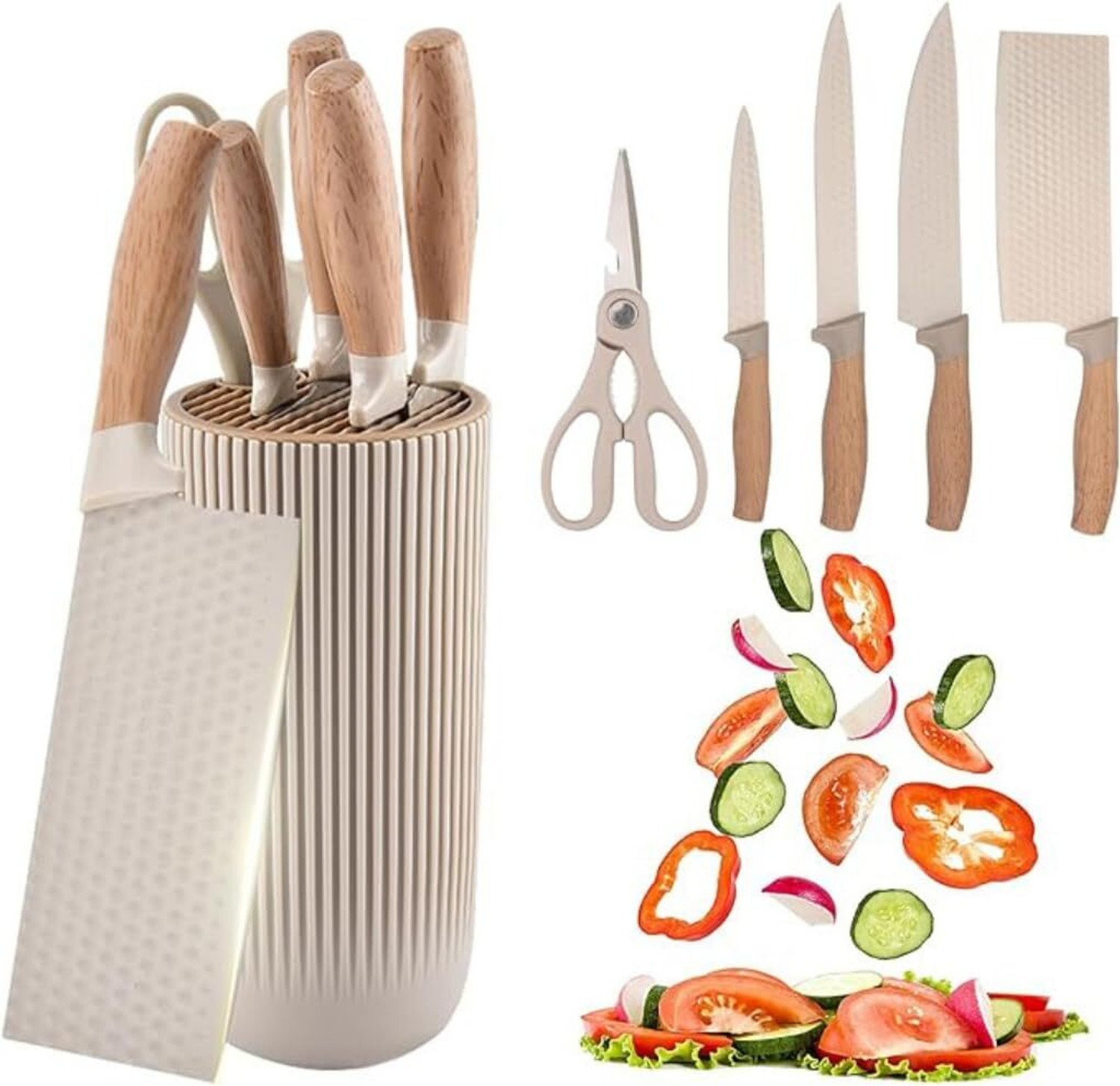 GARSHE Kitchen Knife Set with Wooden Handles & Storage Holder Kitchen Tool Set