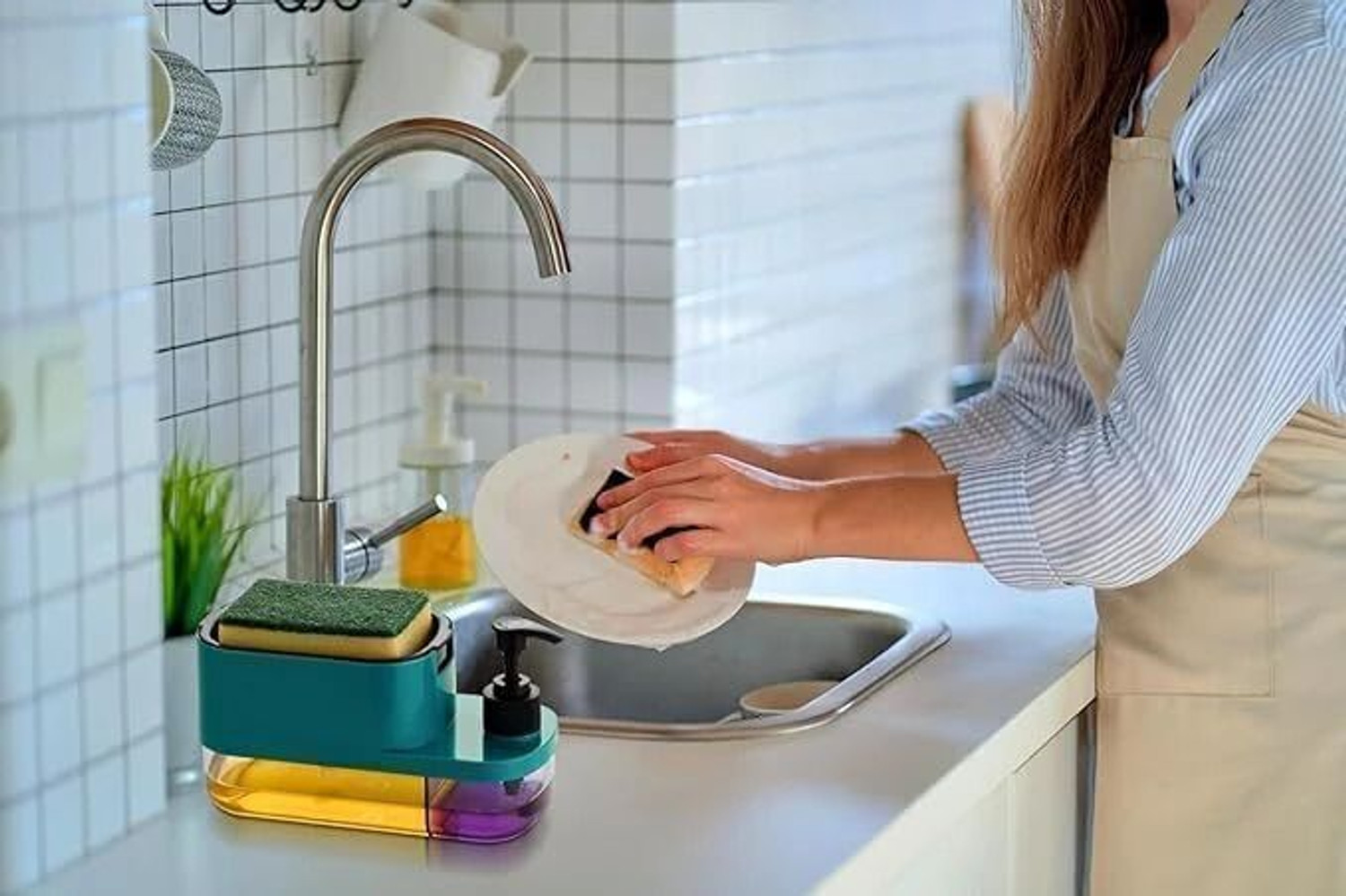 Image of krishav Krishav Plastic 3 in 1 Soap Pump Dispenser Kitchen Bathroom (Multi-Color) Kitchen Tool Set