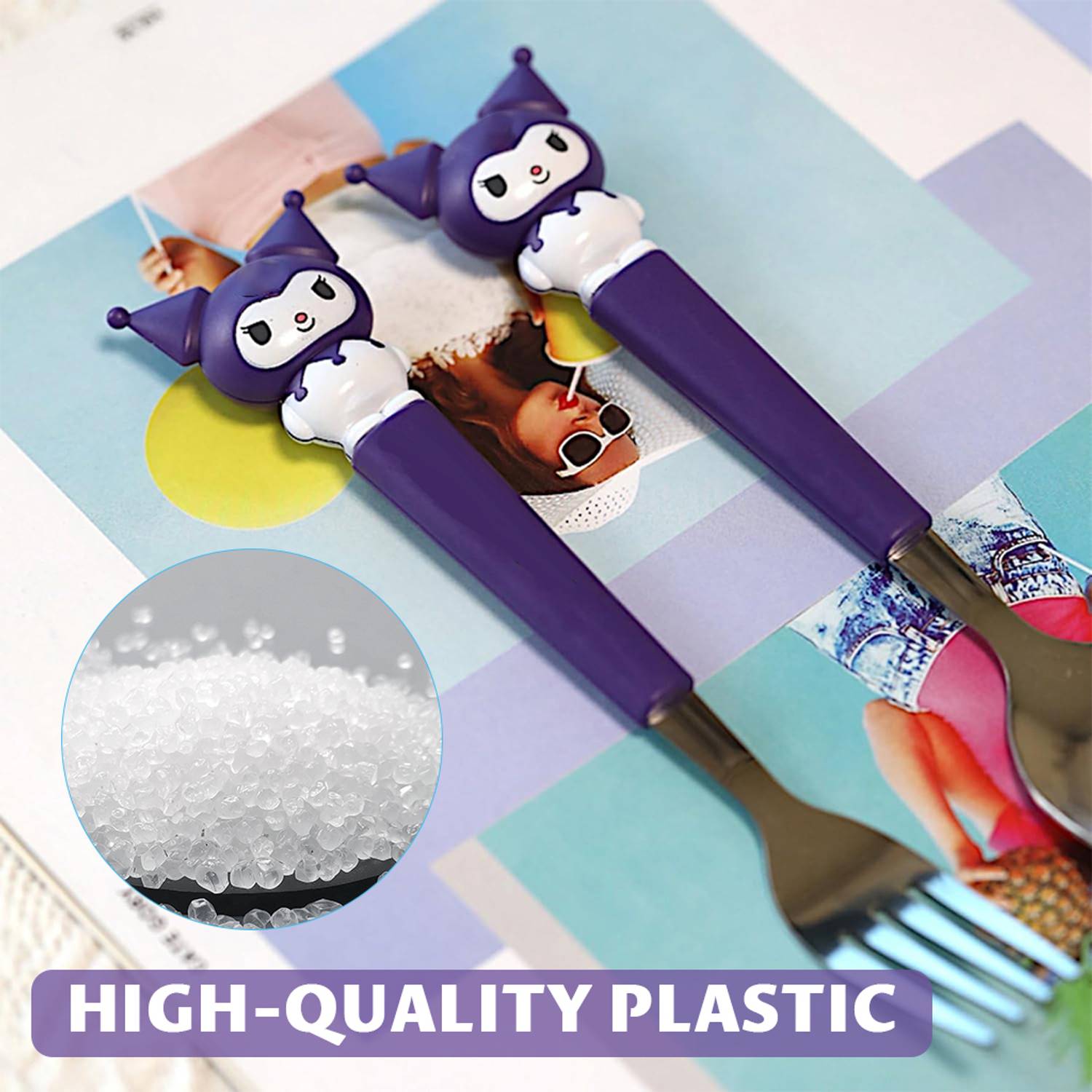 Zibuyu Spoon and Fork Combo Set 2Pcs Cute Kuromi Spoon Fork with
