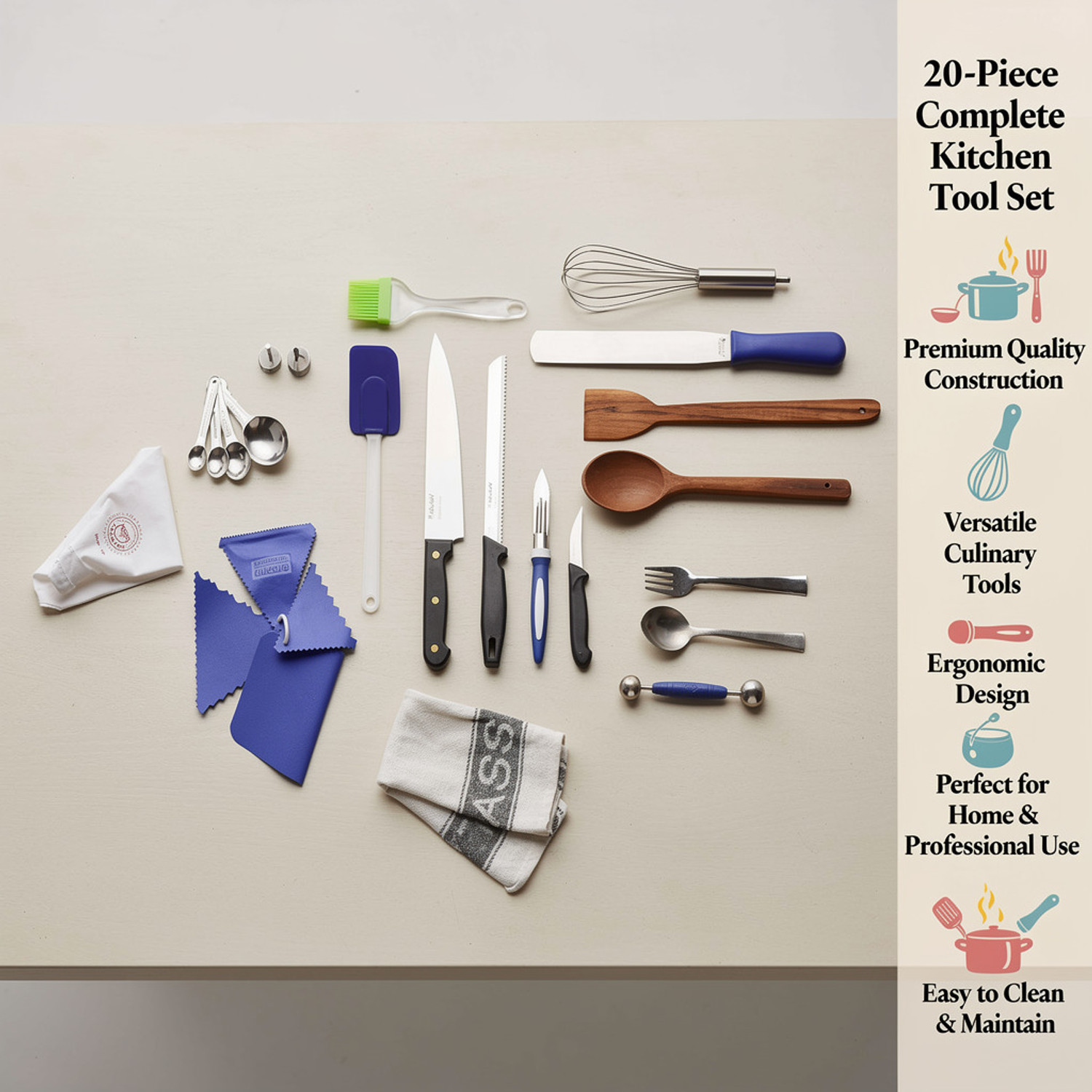 Image of KMW Chef Professional 20-Piece Tool Kit: Essential Culinary Instruments for Cooking Kitchen Tool Set