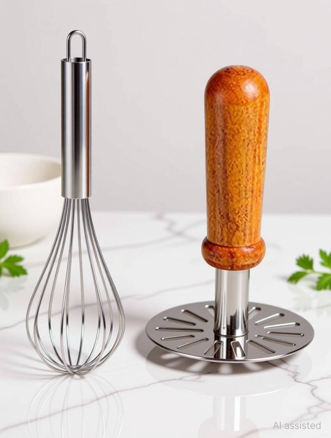 ANTRA Masher Combo Set of 2 Pcs Stainless Steel Potato Vegetable Masher & Egg Whisker Kitchen Tool Set Kitchen Tool Set
