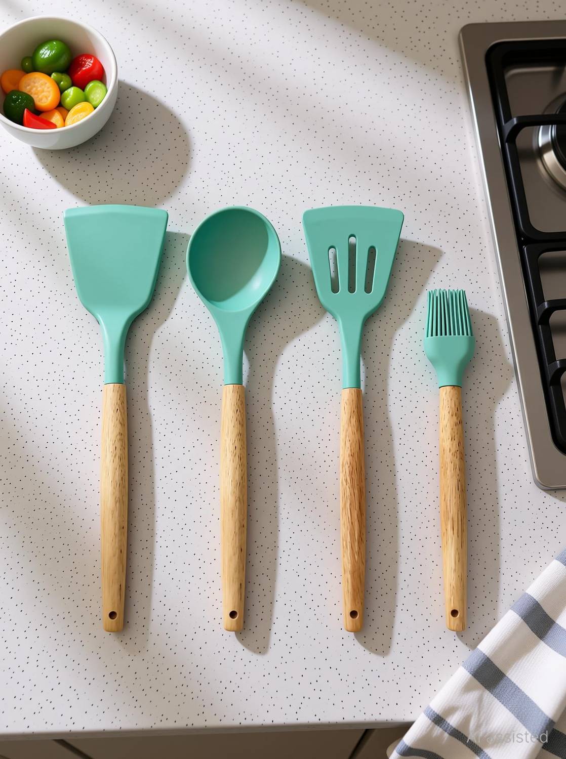 MYOZ 4-Pcs Silicone Spatula Cooking Set with Wooden Handles for Non-Stick Cookware Kitchen Tool Set — Kitchen Tools & Gadgets