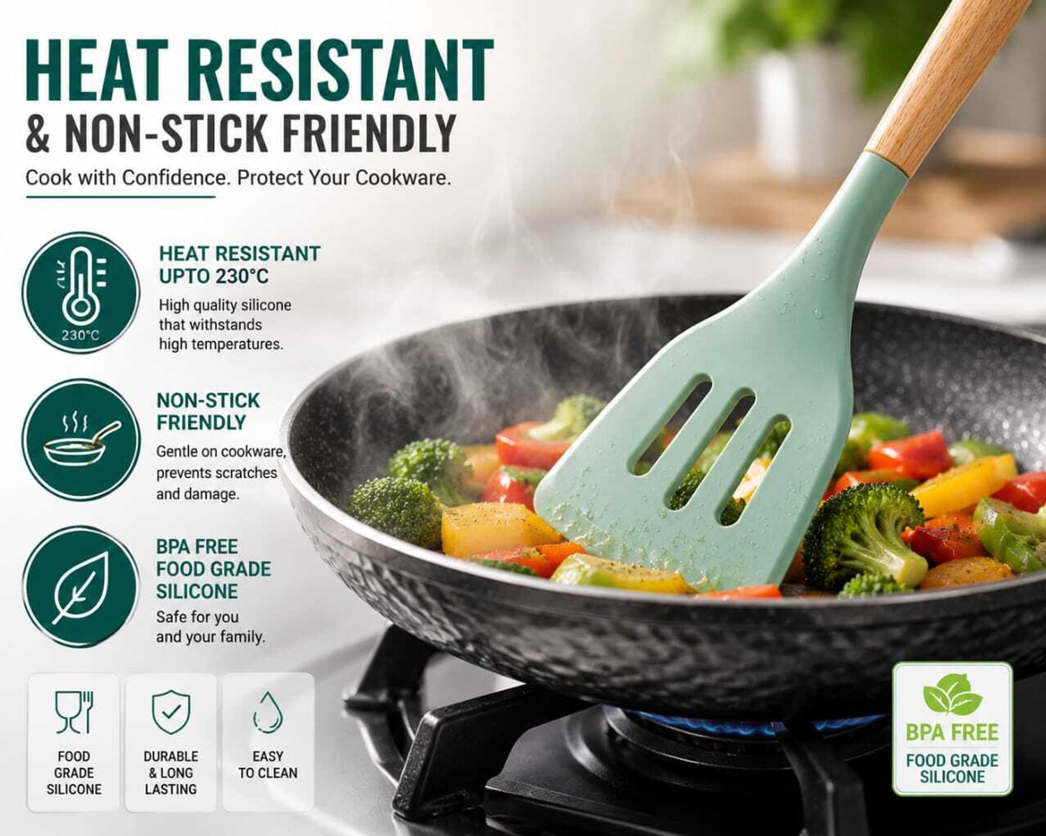 Image of HITHIKA IMPEX 12 Pieces Silicone Kitchen Utensil Spatula Set with Wooden Handles Kitchen Tool Set
