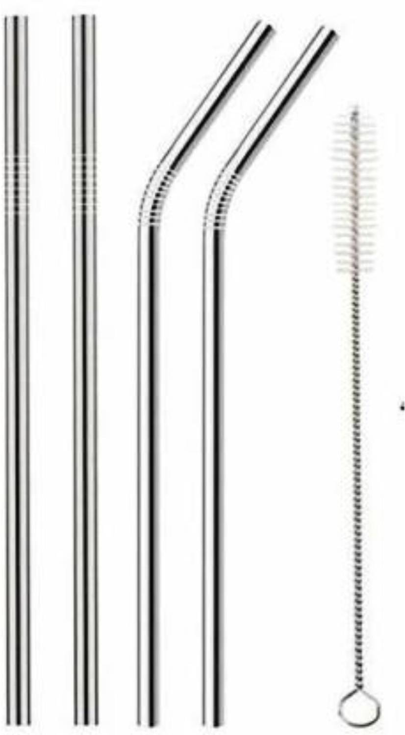 ASHGUJ Bendable Drinking Straw, Stainless Steel Straws for Drinking with Brushes Stainless Steel Table Spoon Set