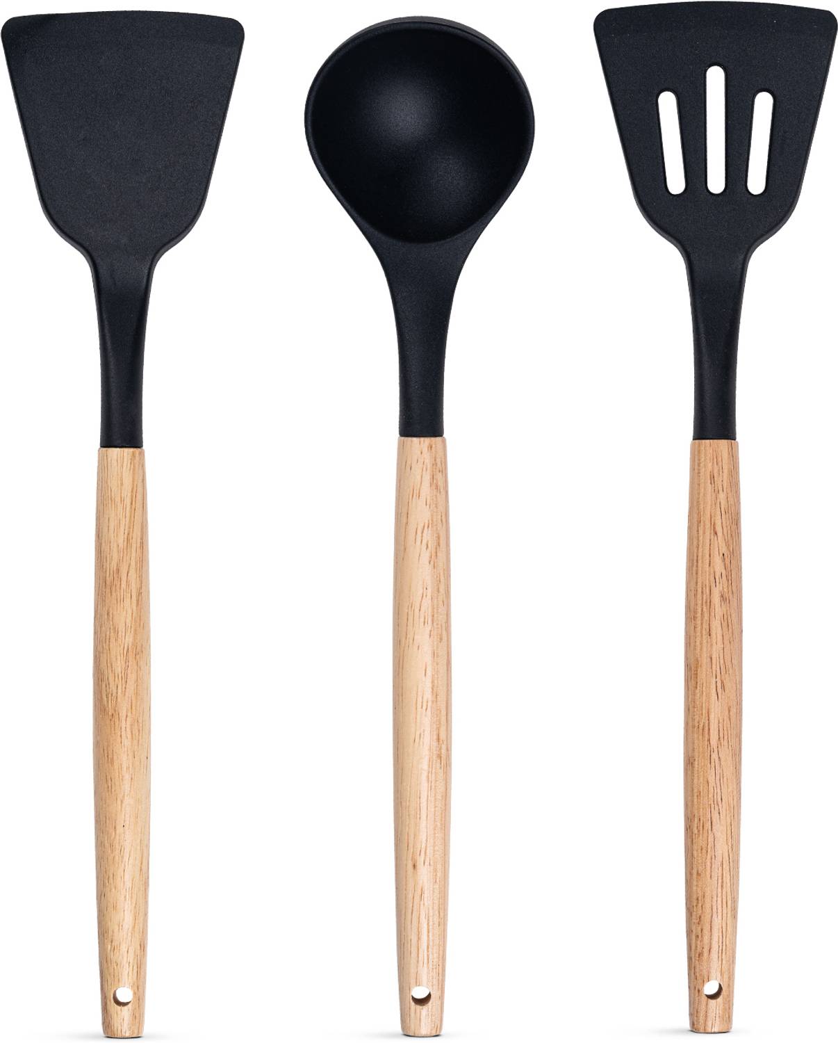 MYOZ 3-Pcs Silicone Spatula Cooking Set with Wooden Handles for Non-Stick Cookware Kitchen Tool Set — Kitchen Tools & Gadgets