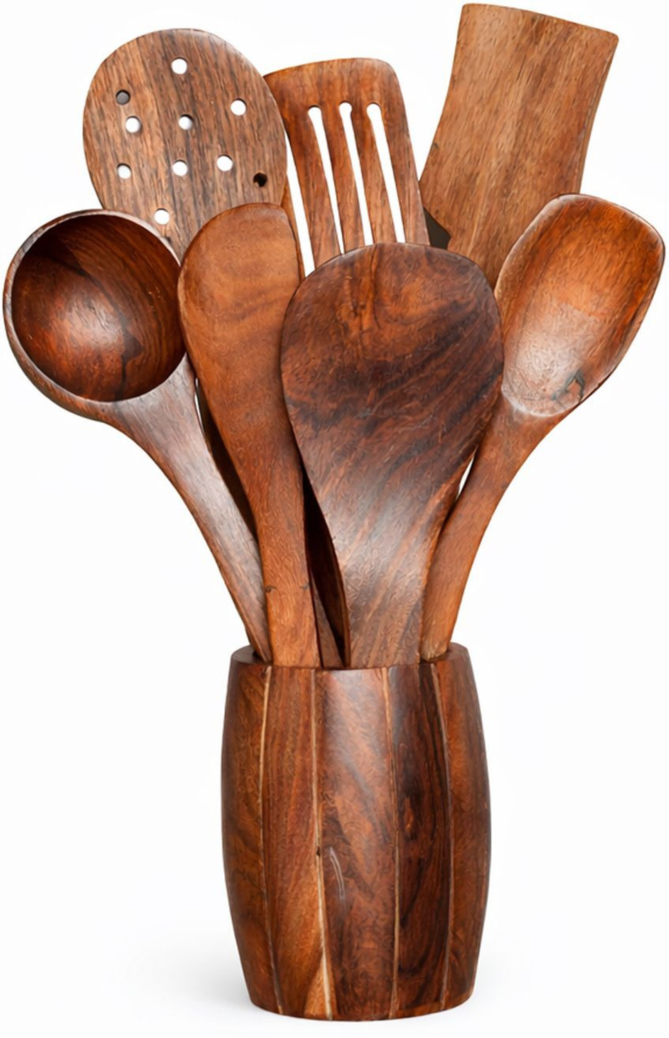 Image of Signamio 7pcs Wooden Spoons for Cooking, Wooden Utensil Set with Holder - Set of 7 Kitchen Tool Set