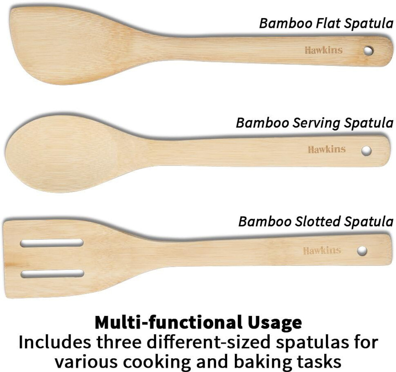 Image of Hawkins Bamboo Spatula Set of 3, Natural Handmade Bamboo Spatulas Wooden Spatula
