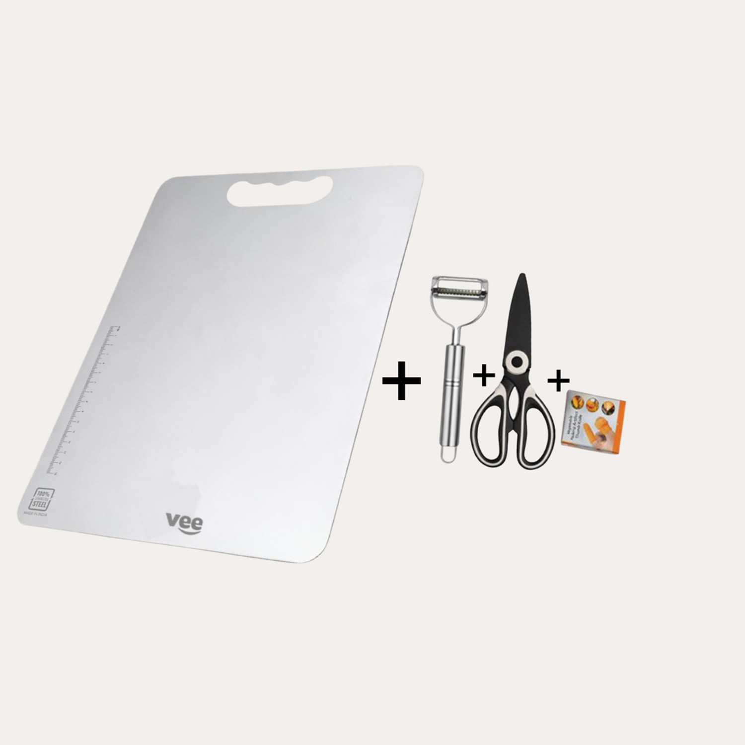 Image of viruksa Combo of SS ChoppingBoard, Peeler, Thumbknife & Scissor Kitchen Tool Set