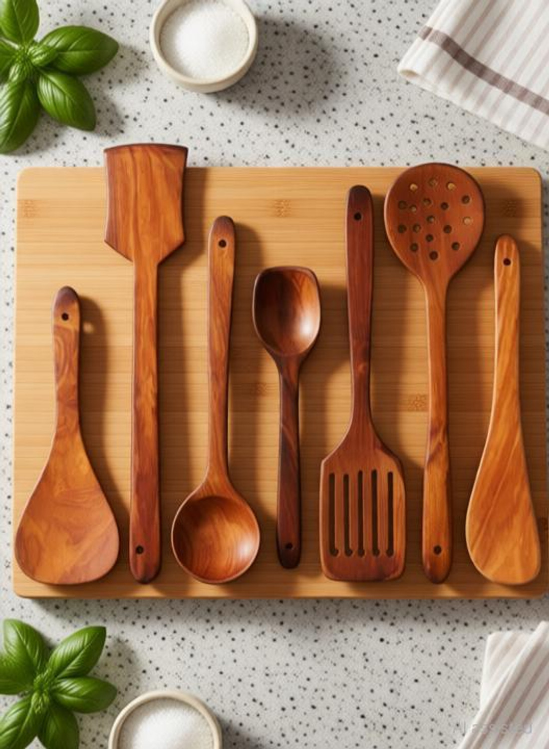 Image of Ruby Perl s Disposable Wooden Serving Spoon Set (Pack of 7) Disposable Wooden Dessert Spoon Set
