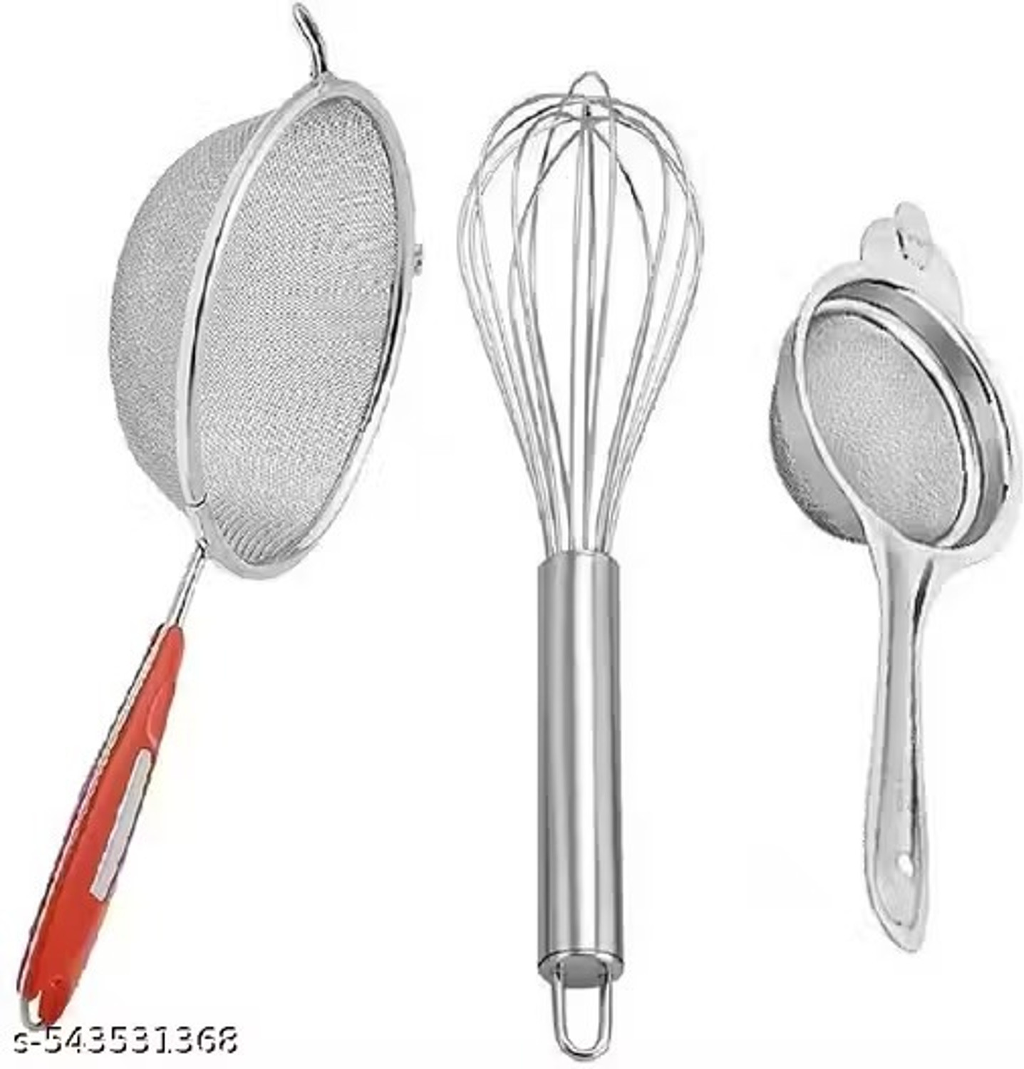 Image of CookoFriends Steel Soup Strainer with Tea Strainer and Whisk for Juice, Coffee, Tea Kitchen Tool Set