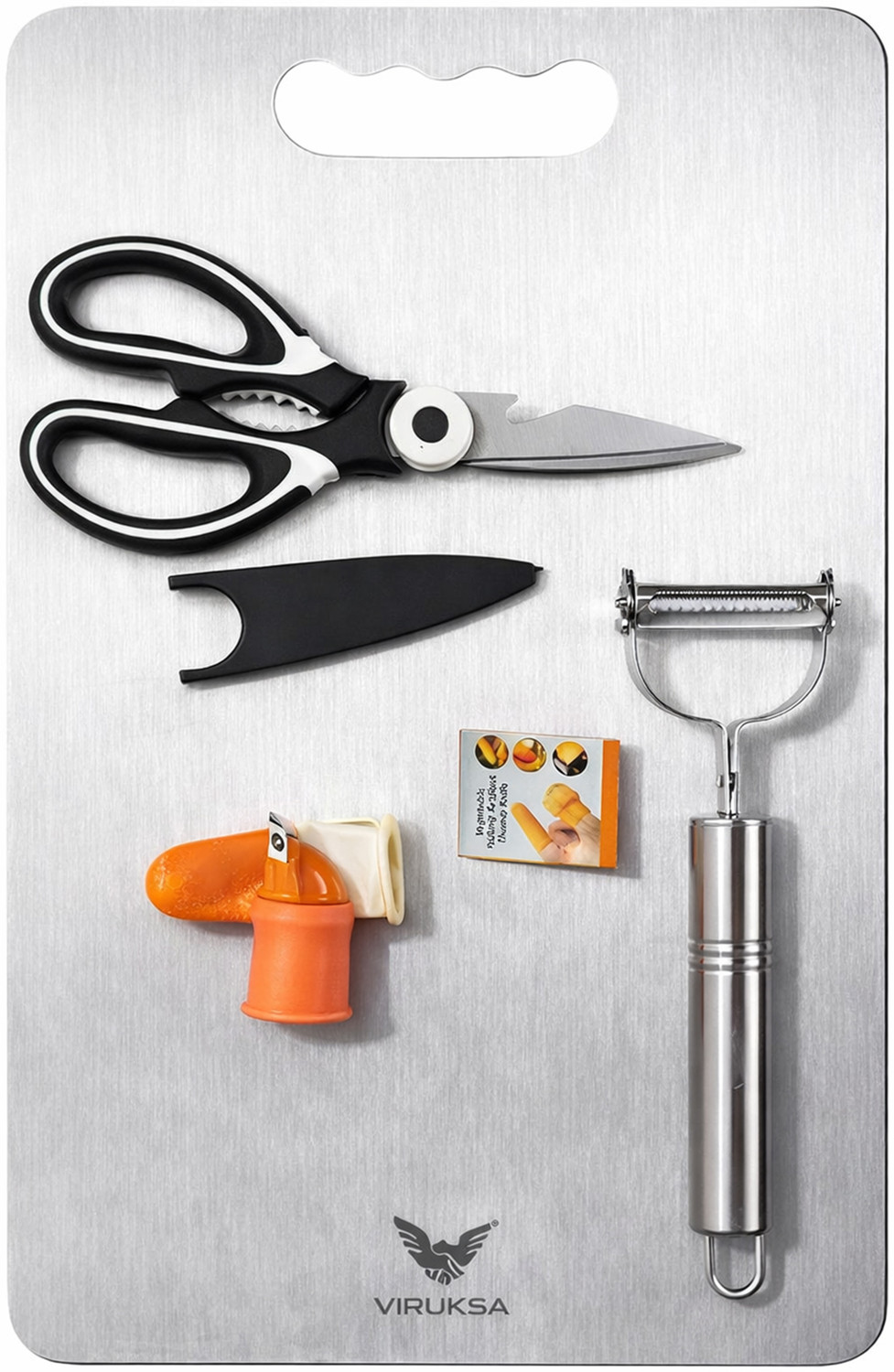 Image of viruksa Combo of SS ChoppingBoard, Peeler, Thumbknife & Scissor Kitchen Tool Set
