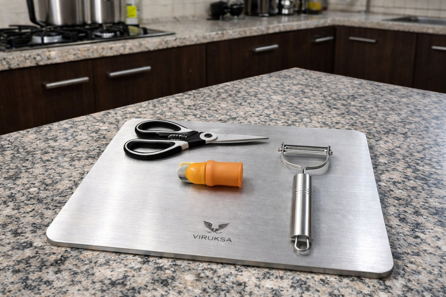 Image of viruksa Combo of SS ChoppingBoard, Peeler, Thumbknife & Scissor Kitchen Tool Set
