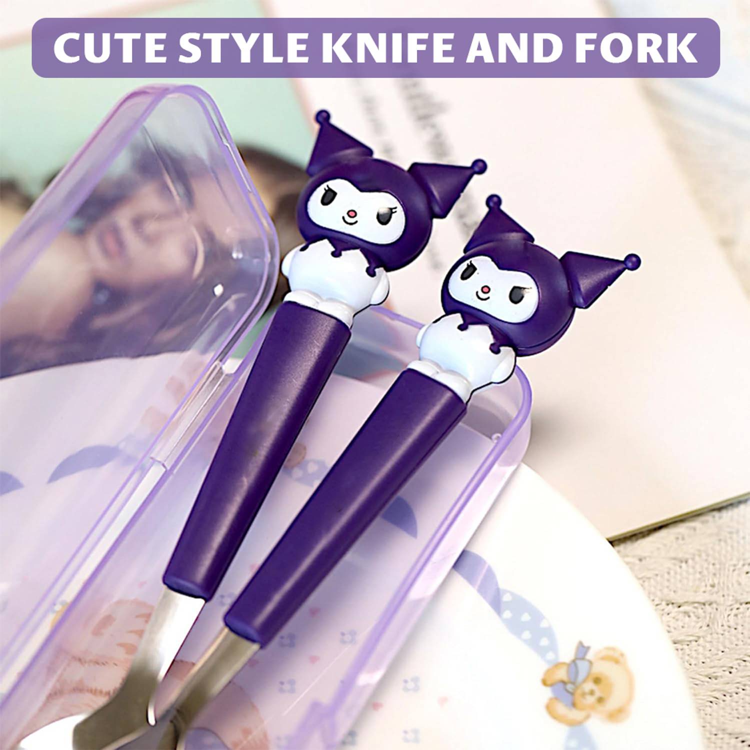 Zibuyu Spoon and Fork Combo Set 2Pcs Cute Kuromi Spoon Fork with