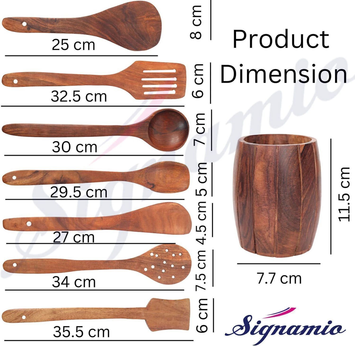 Image of Signamio 7pcs Wooden Spoons for Cooking, Wooden Utensil Set with Holder - Set of 7 Kitchen Tool Set