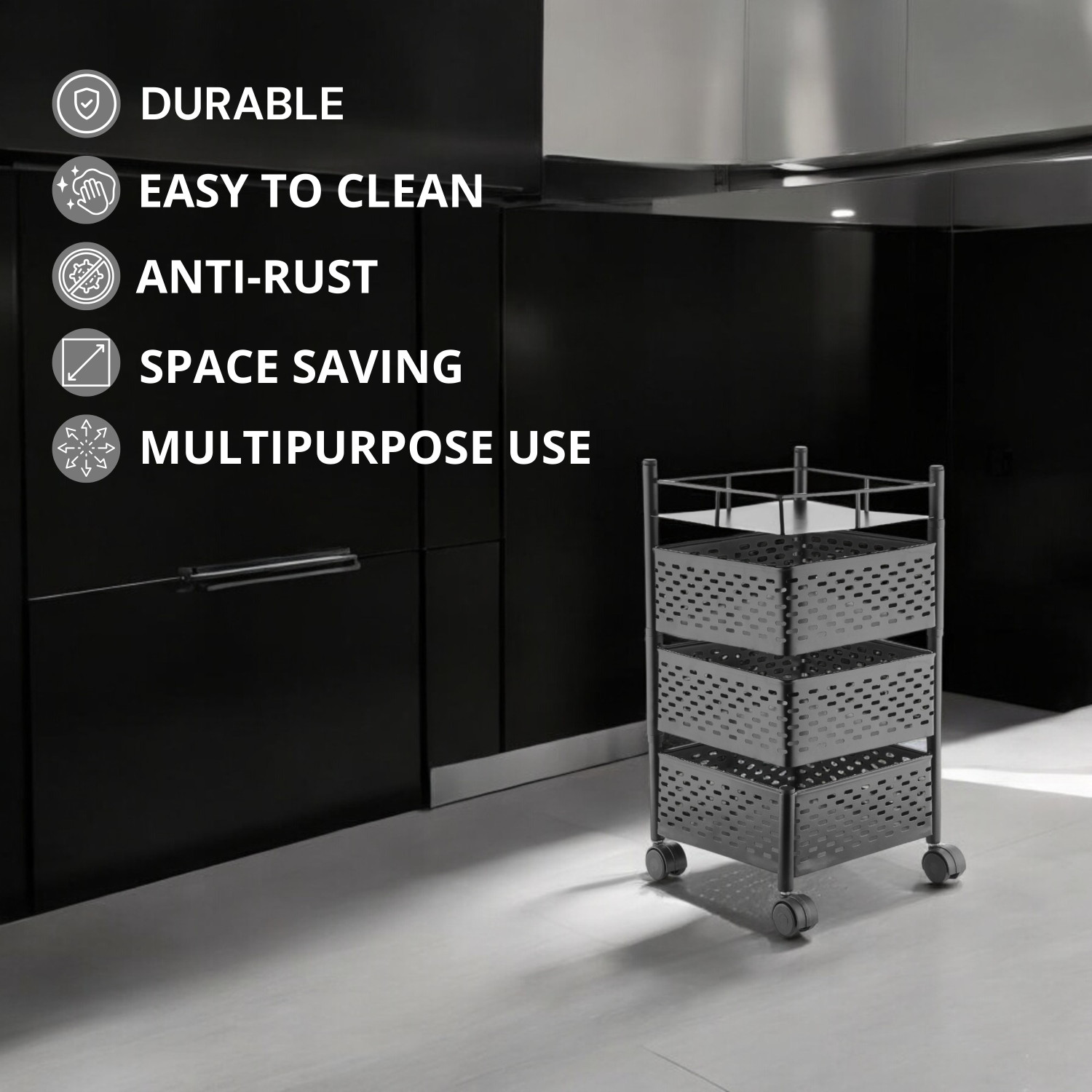 Image of Flipkart SmartBuy 3 Layer Kitchen Trolley Kitchen Organizer, Kitchen Accessories Iron Kitchen Trolley