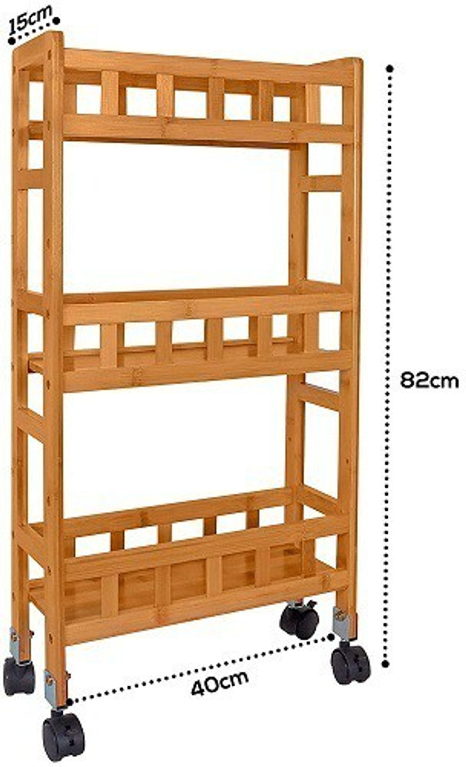Image of Livzing 3 Layer Storage Organizer Rack with Wheels - Space Saving Trolley for Kitchen Bedroom and Bathroom Bamboo Kitchen Trolley