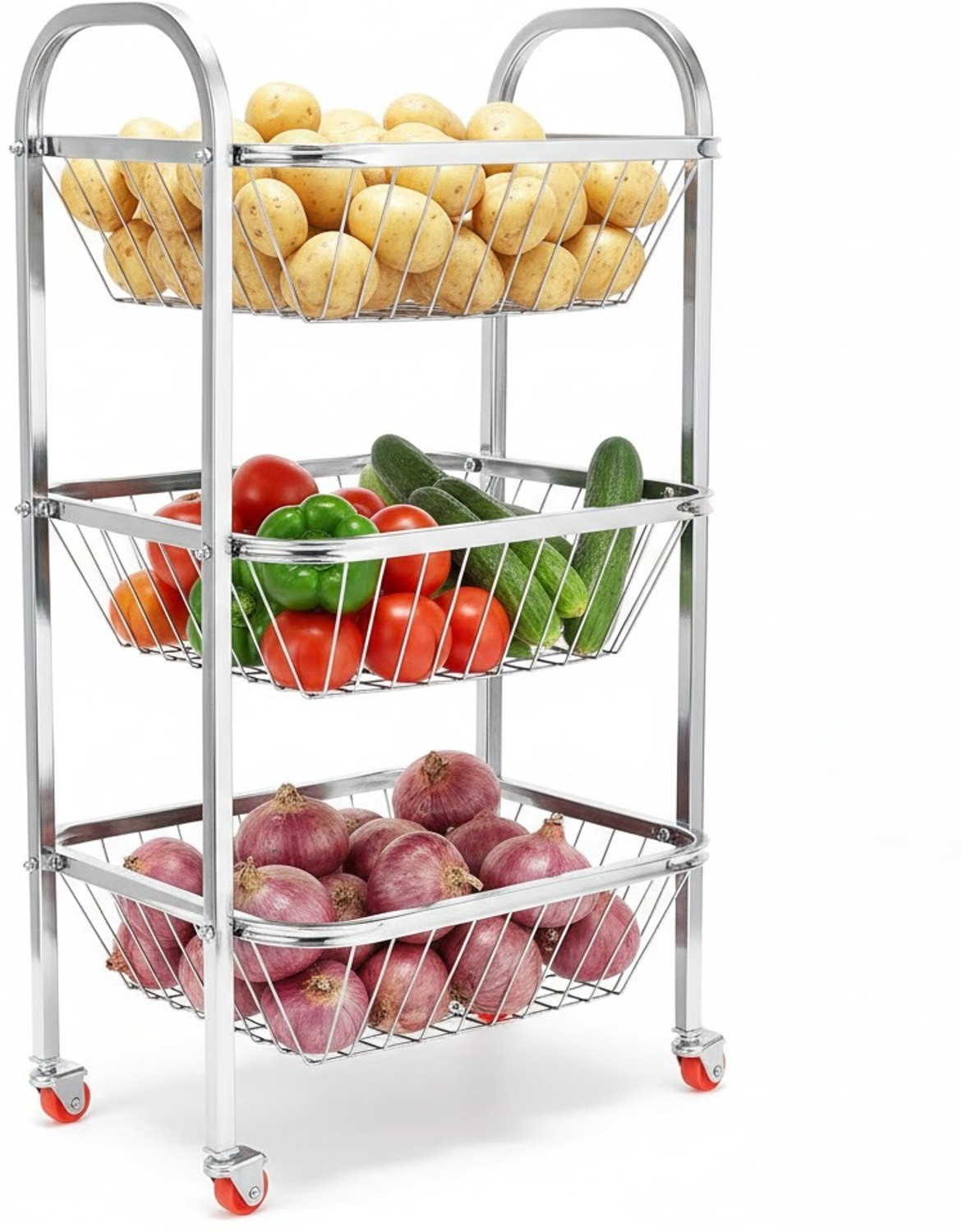 Image of About Storage Fruits /Vegetables Kitchen Rack Steel Stainless Steel Fruit & Vegetable Stand for Kitchen 3 Layer