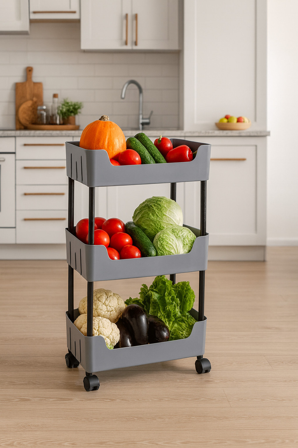 Image of VM BOND Multi-Purpose Plastic Storage Organizer 3-Tier Rack with Wheel Bathroom & Office Plastic Kitchen Trolley