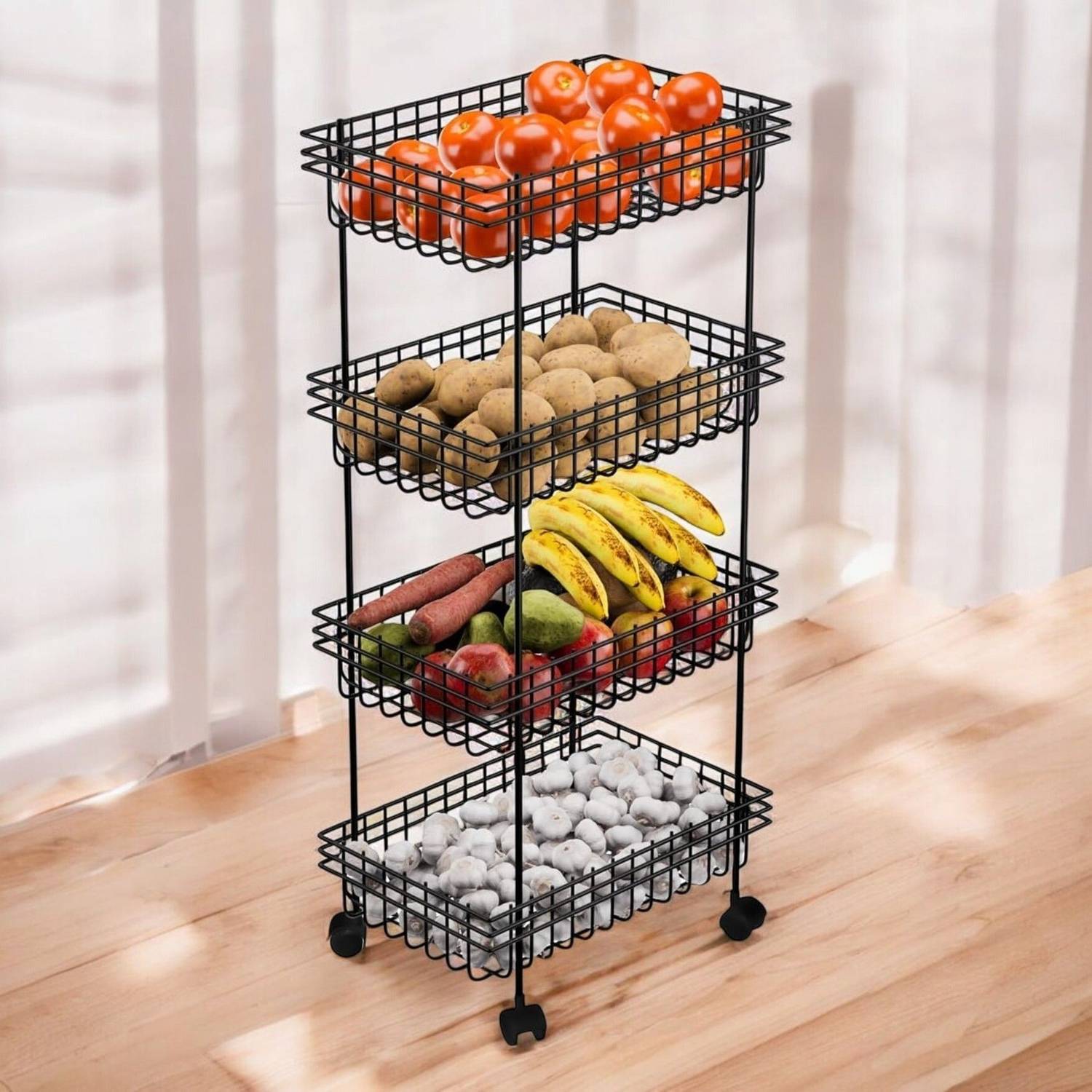 ADMIN INDUSTRIES black wire 4 layer trolley Steel Kitchen Trolley