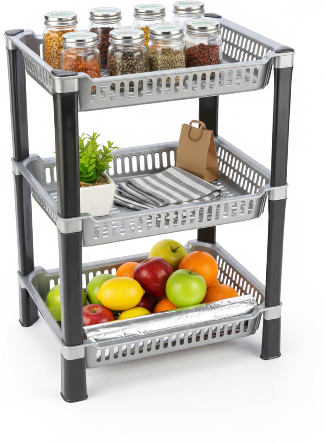 Image of Umax Multipurpose Storage Rack Organizer, Plastic Shelf Stand for Kitchen, Office Plastic Kitchen Trolley