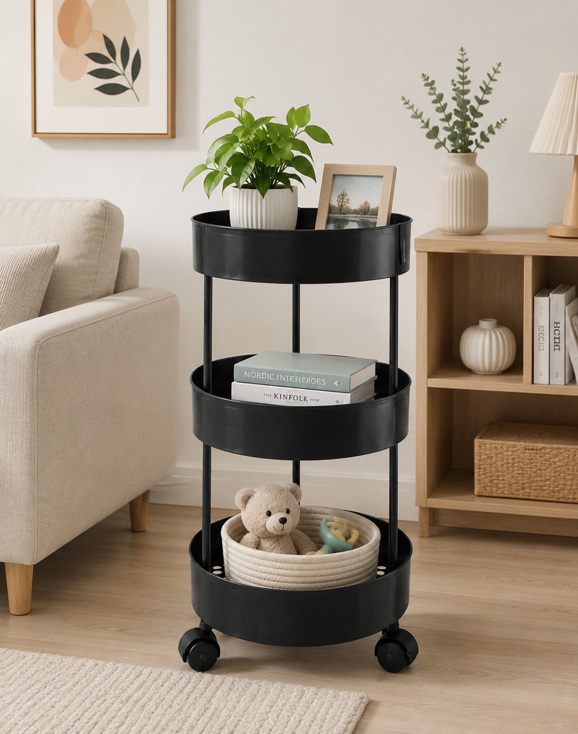 Image of PRIKAP ENTERPRISE 3 Tier Multipurpose Round Storage Trolley | vegetables and fruit storage Plastic Kitchen Trolley