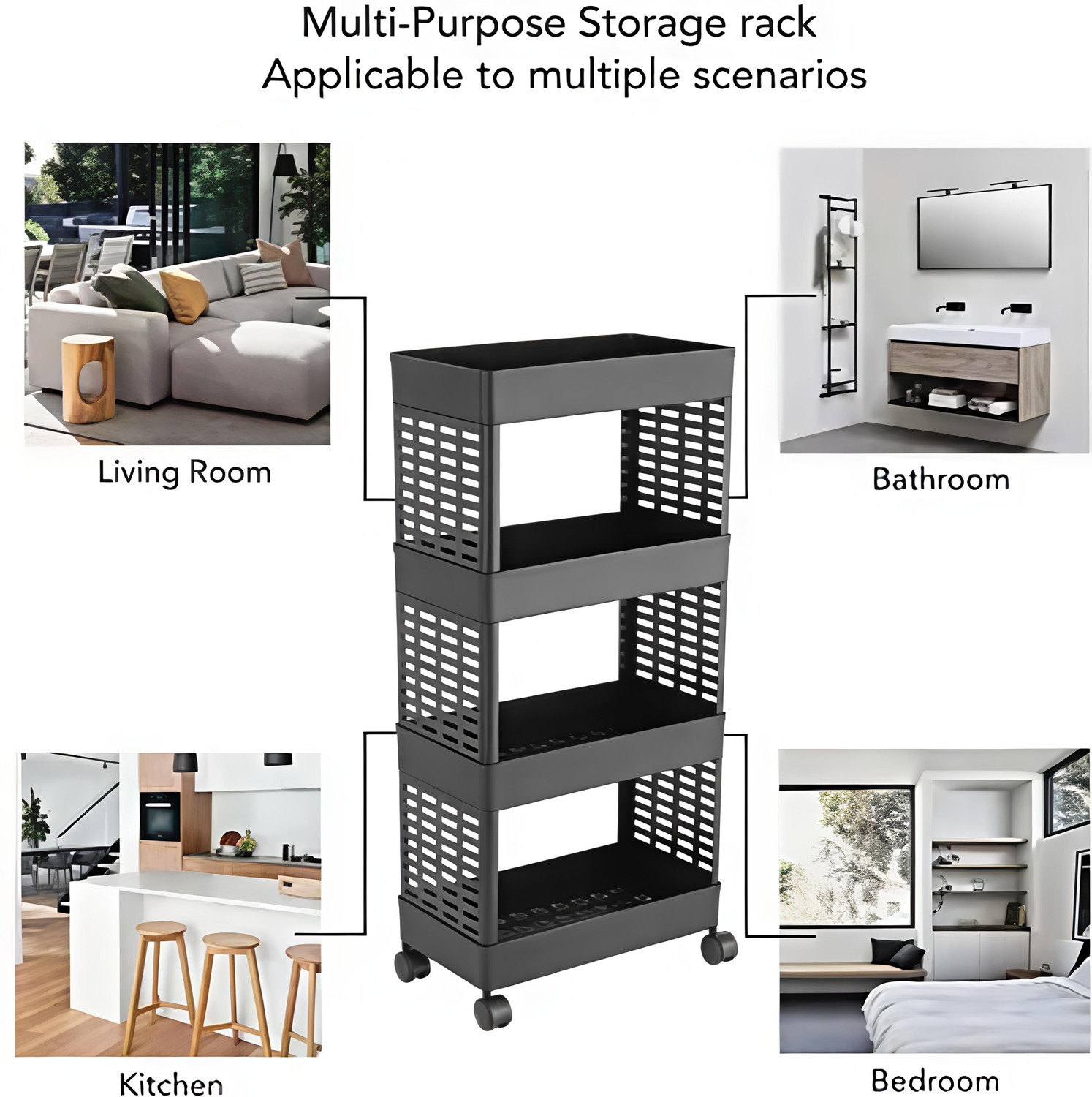 Image of HomeQueen Multi-Purpose Plastic Storage Organizer 4-Tier Rack Plastic Kitchen Trolley