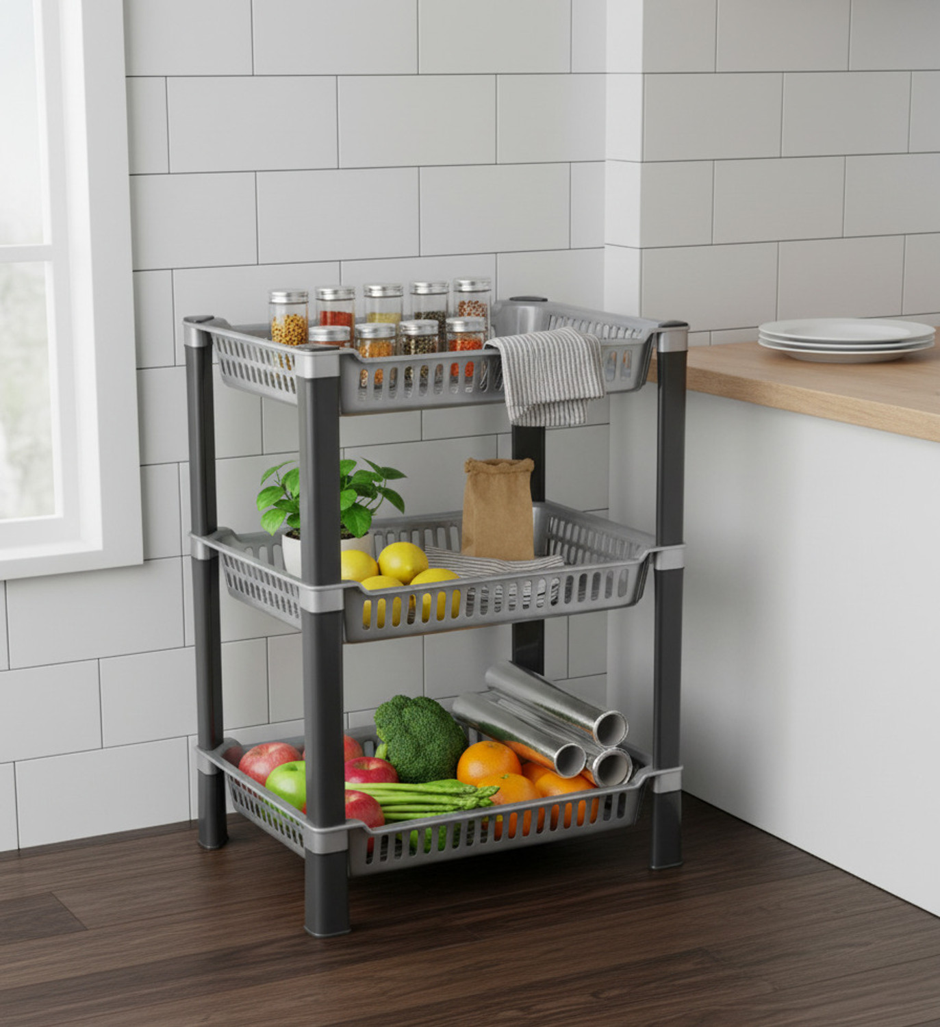 Image of Umax Multipurpose Storage Rack Organizer, Plastic Shelf Stand for Kitchen, Office Plastic Kitchen Trolley