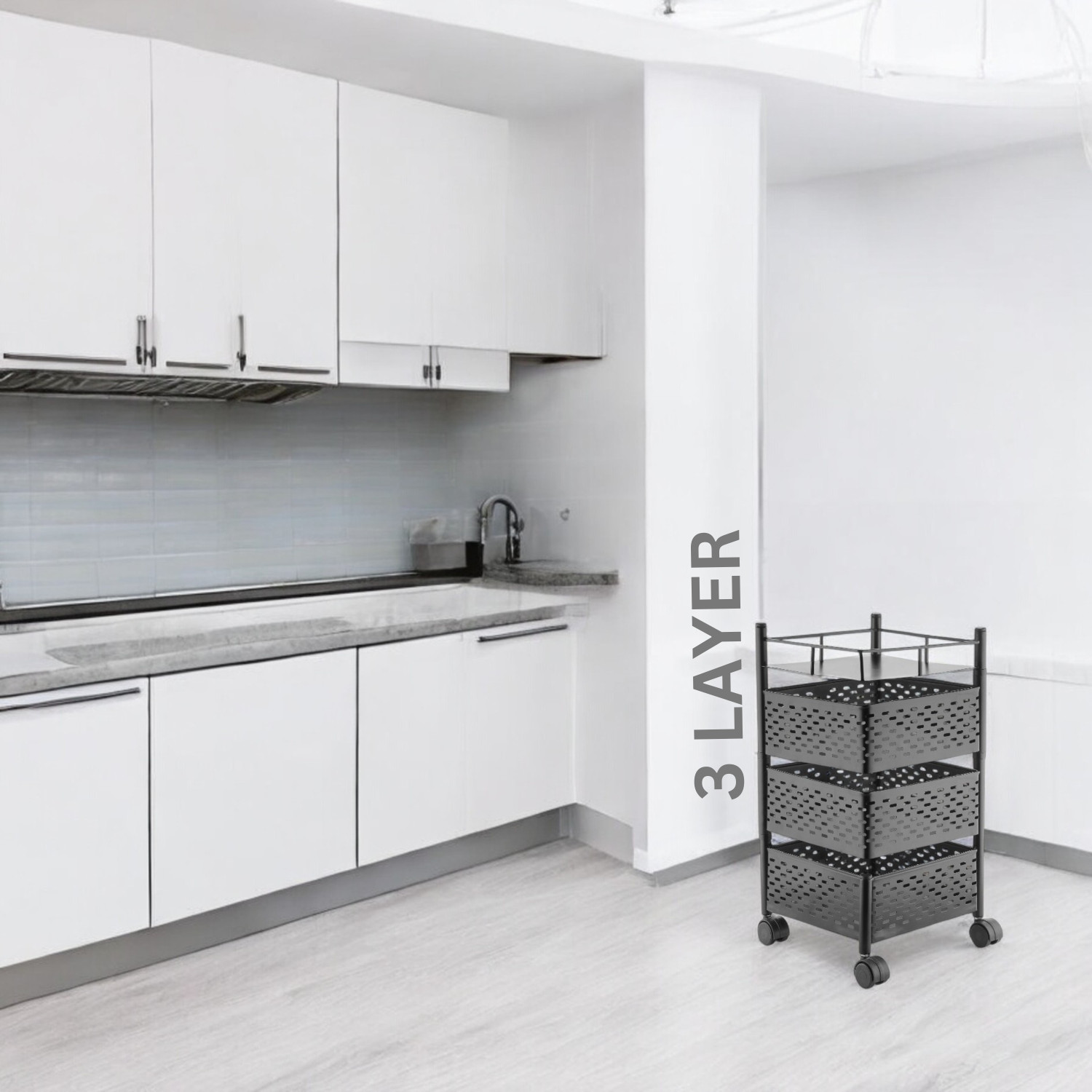 Image of Flipkart SmartBuy 3 Layer Kitchen Trolley Kitchen Organizer, Kitchen Accessories Iron Kitchen Trolley