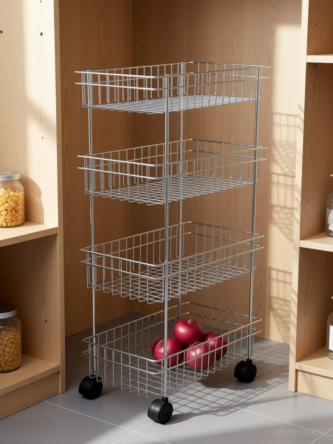 Image of ADAKASI Containers Kitchen Rack Steel 4 Layer Fruit Vegetable Kitchen Rack