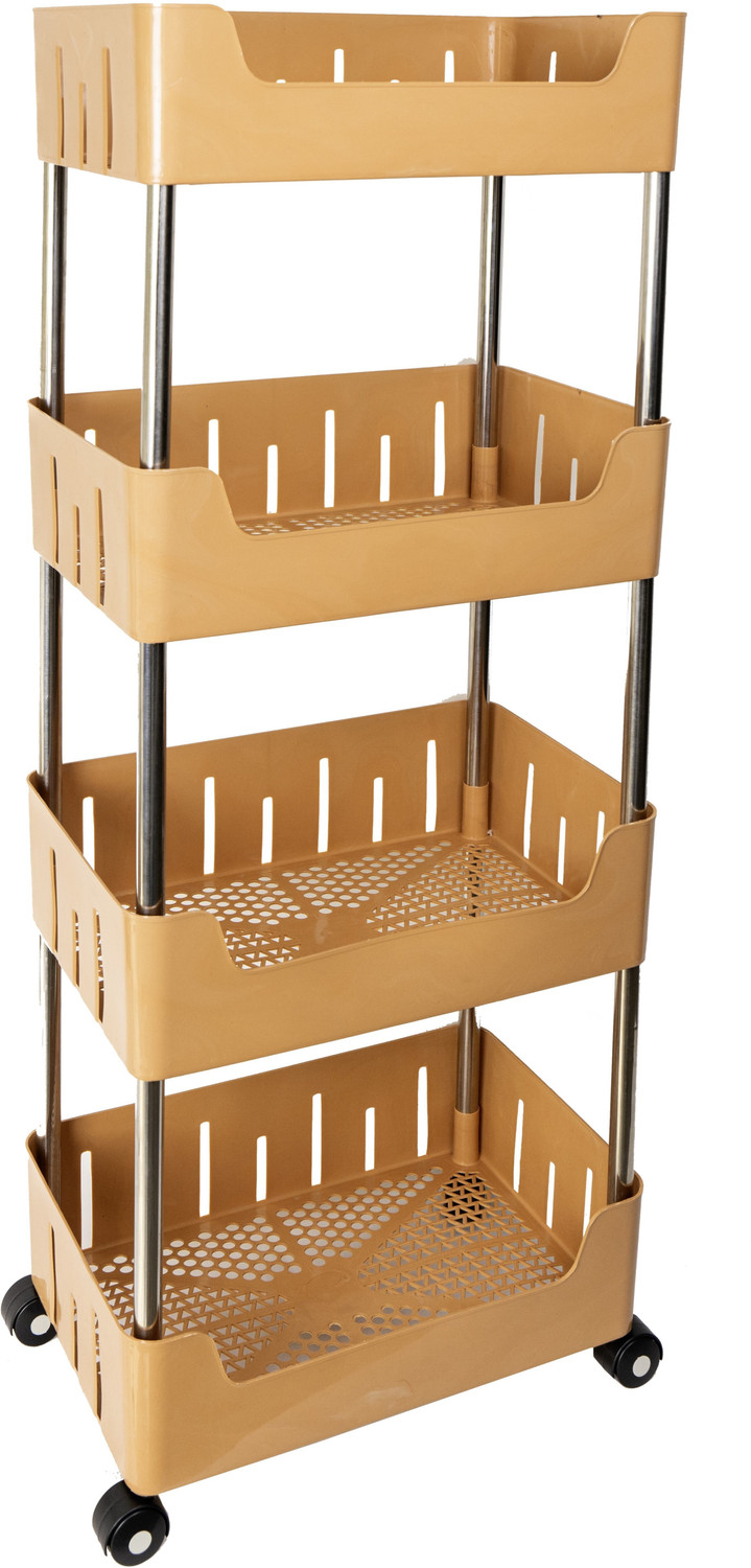 Image of DM PLUS Multi-Purpose Plastic Storage Organizer 4-Tier Rack with Wheel Bathroom & Office Plastic Kitchen Trolley