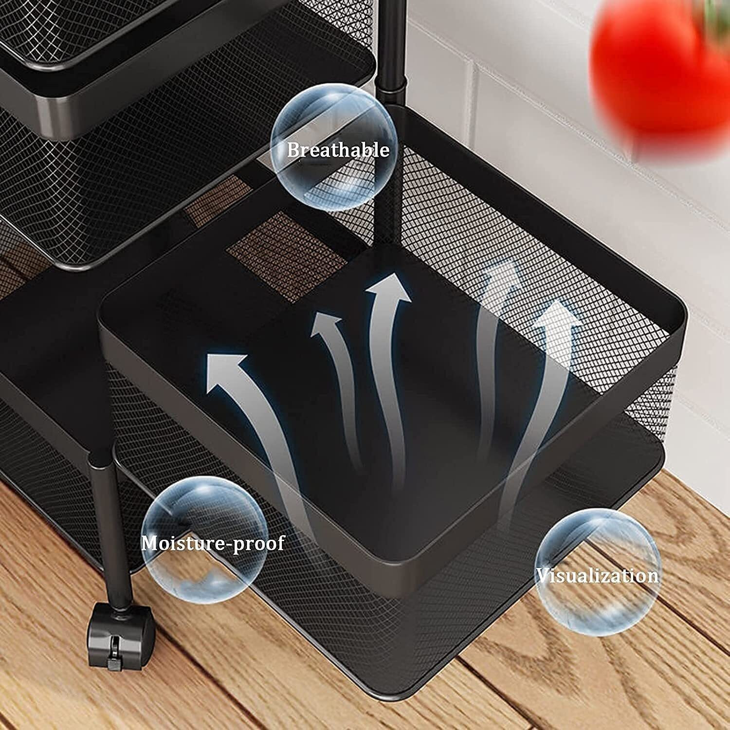 Image of LATESTTREND 2 Layer Trolley with Wheels Fruit & Vegetables Storage Solutions for Kitchen Iron Kitchen Trolley