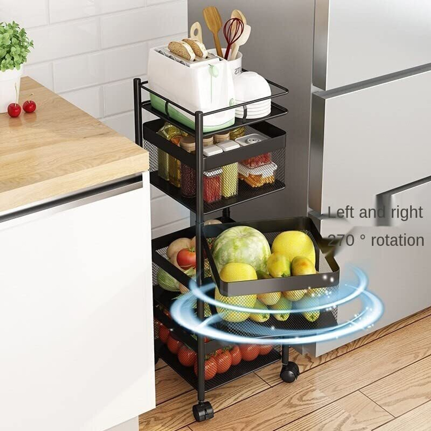 Image of LATESTTREND 3 Layer Trolley with Wheels Fruit & Vegetables Storage Solutions for Kitchen Iron Kitchen Trolley