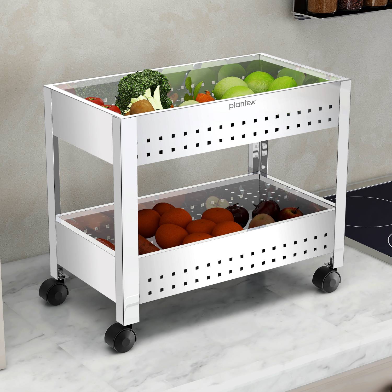 Plantex Stainless Steel 2-Tier Vegetable Basket for Kitchen/Onion