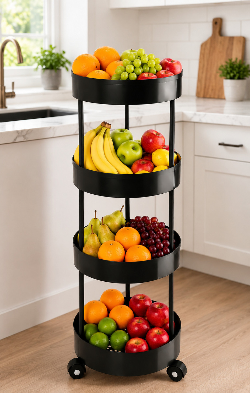 Image of VM BOND 4 Layer Multipurpose Kitchen Trolley Storage Rack with Wheels Plastic Kitchen Trolley