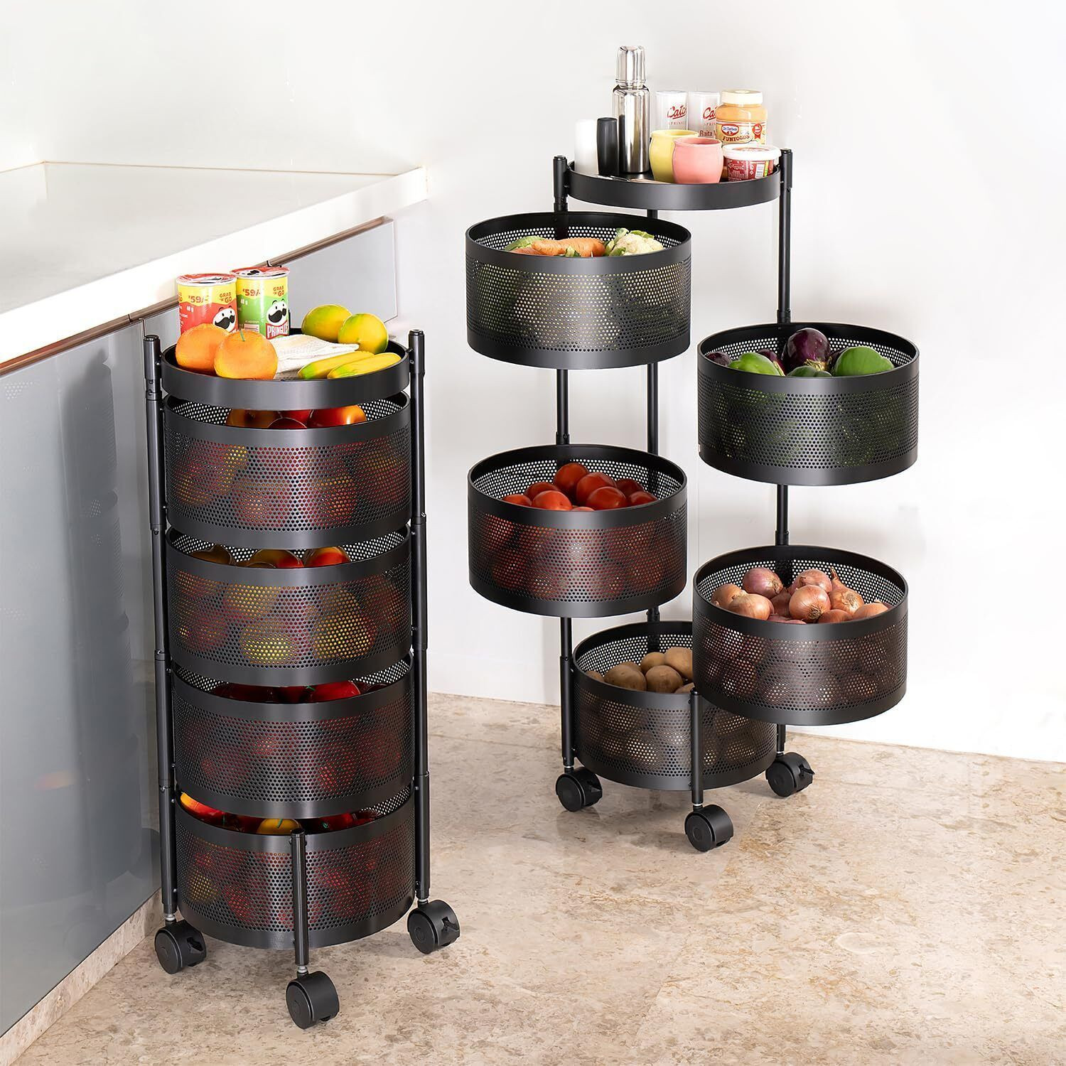 Image of VR 4 Layer Black Round Kitchen Trolley Iron Kitchen Trolley
